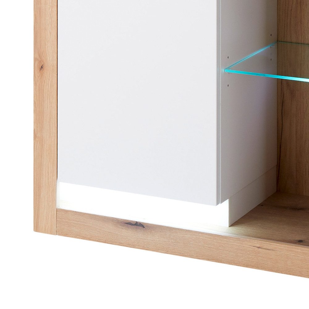 Lomadox Wohnzimmer-Set BELLAGIO-61, (Mega-Spar-Set, 2-St., Highboard Vitrinenschrank), in Eiche mit weißen Fronten, LED Beleuchtung, Glaseinlegeböden