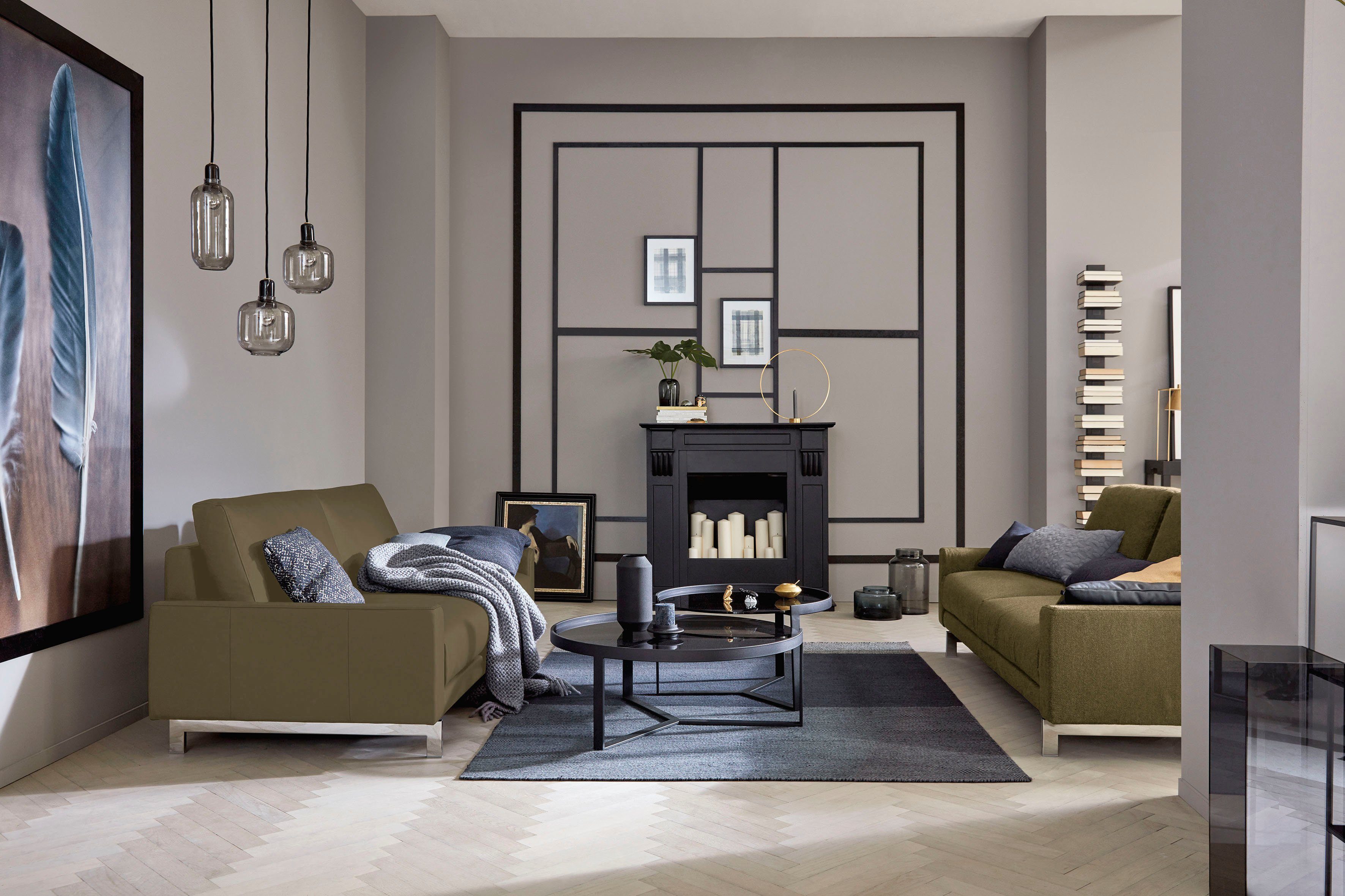 chromfarben 2-Sitzer Breite hülsta glänzend, sofa niedrig, cm 164 Armlehne hs.450, Fuß
