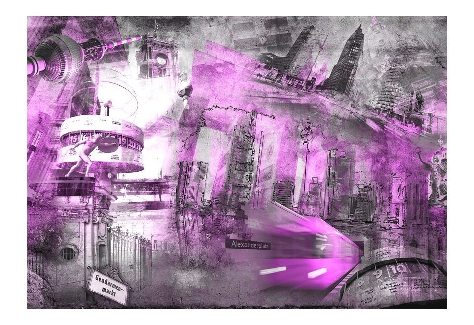 (violett) Vliestapete 3.5x2.45 KUNSTLOFT Design Collage halb-matt, Tapete m, Berlin lichtbeständige -