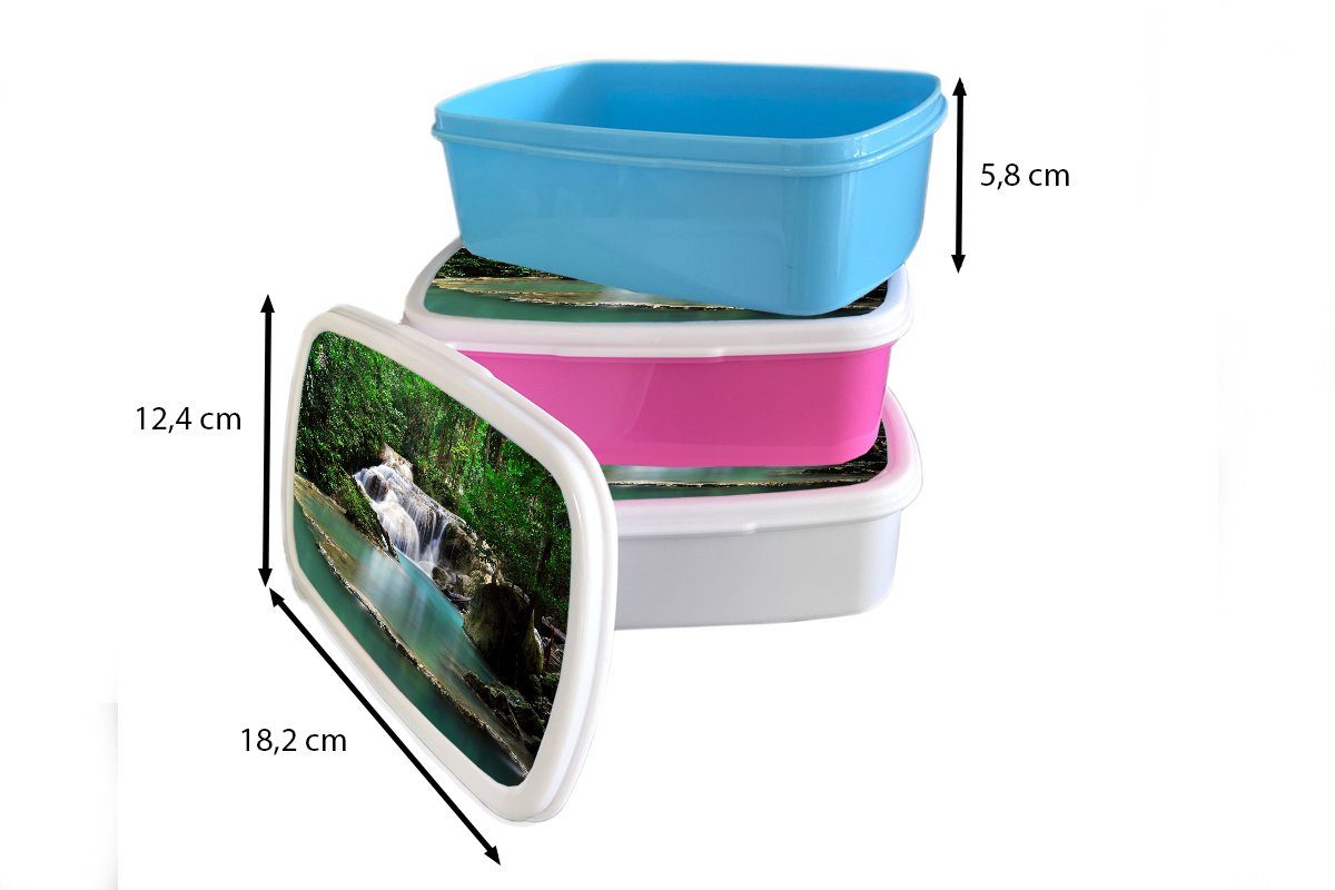Lunchbox MuchoWow Brotdose in mit im Snackbox, Kinder, Kunststoff Erawan-Nationalpark Bäumen Mädchen, Brotbox Kunststoff, (2-tlg), rosa Erwachsene, für Wasserfall Thailand, Ein