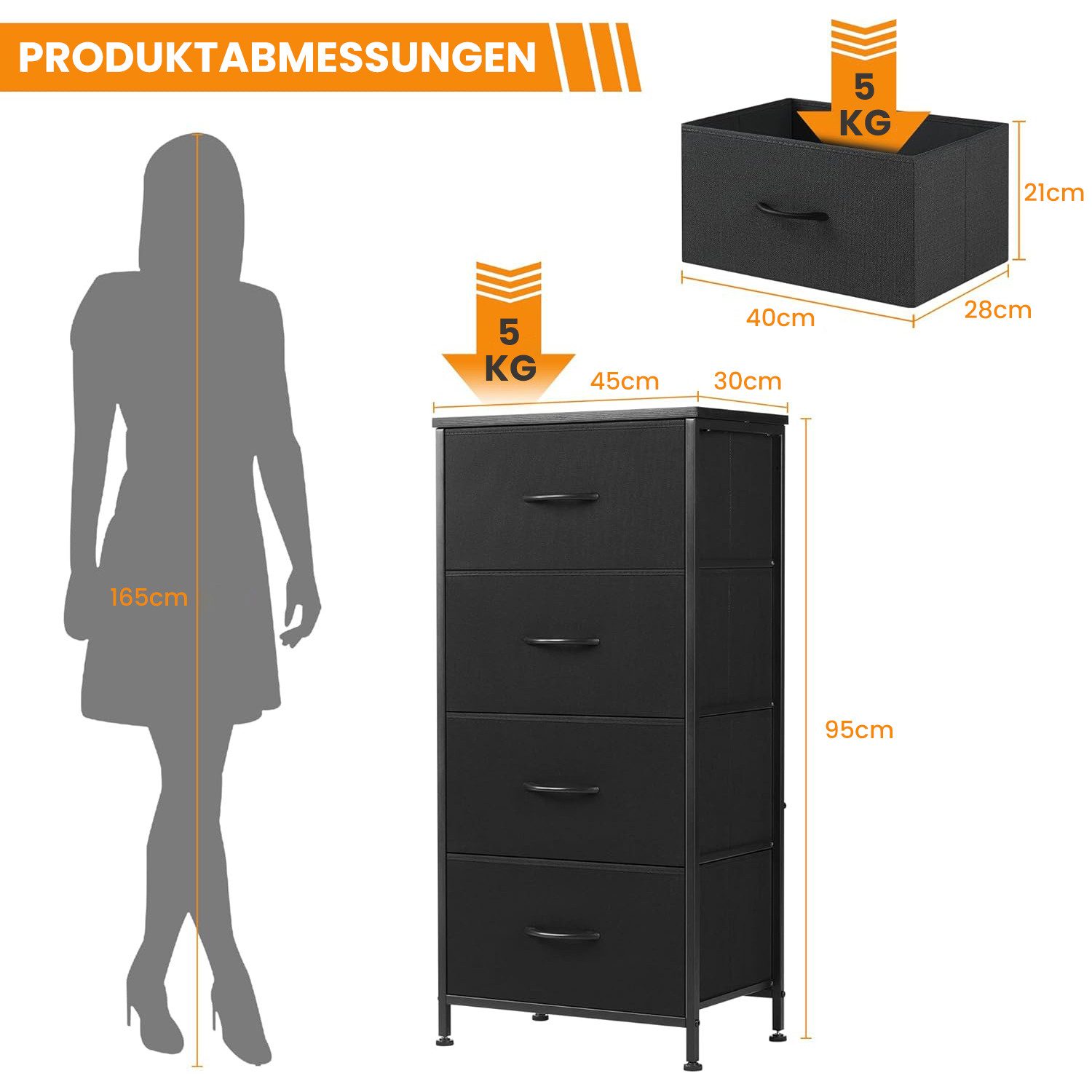 DUMOS Stauraumschrank Kommode mit Stoffschubladen, Stoffkommode für Schlafzimmer Geeignet Schubladenschränke