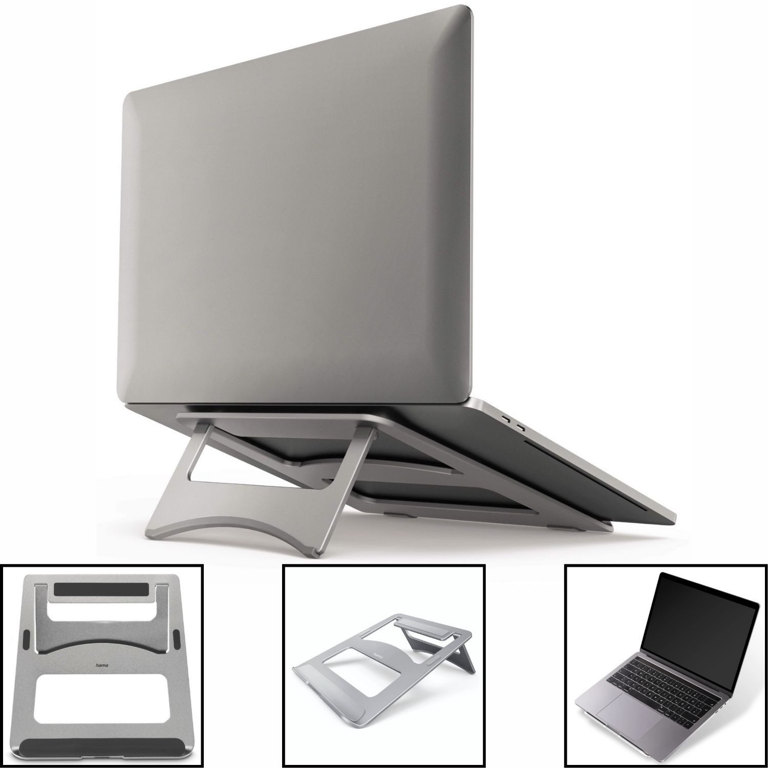 Hama Laptop-Ständer Notebook-Ständer Aluminium bis 15,6" Silber, (Laptop Stand Halterung Tragbar Halter 12" 13" 13,3" 13,5" 14"15" 15,6)
