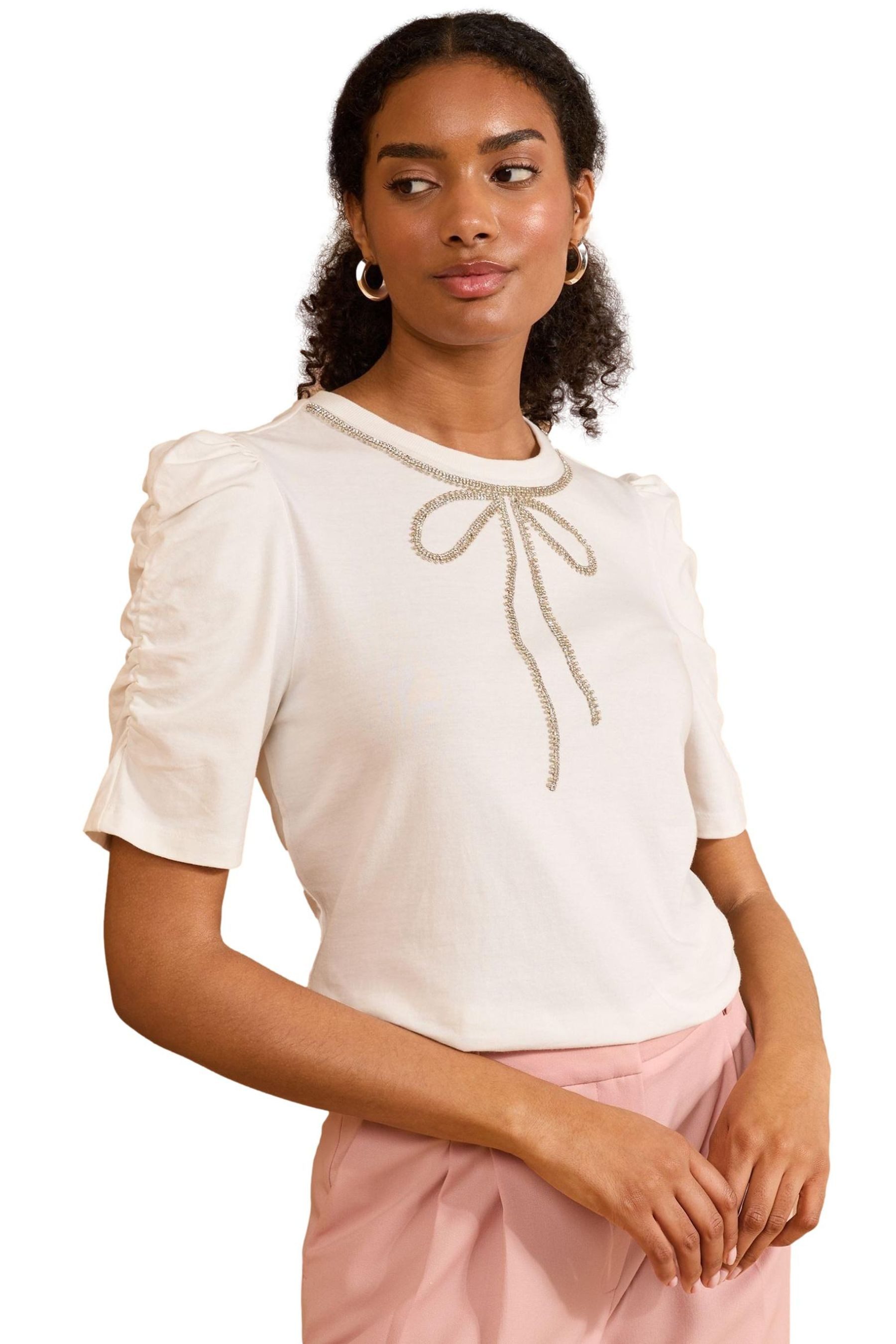 T-Shirt Love & Roses Verziertes Top aus Baumwolljersey