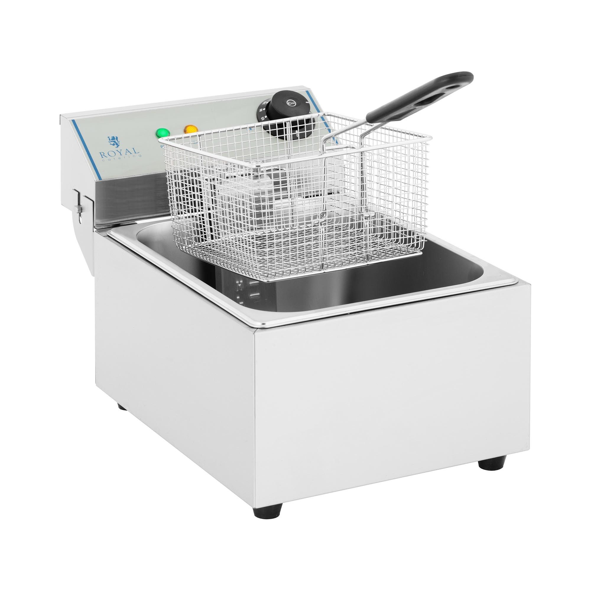 Royal Catering Fritteuse RCEF-10EY-ECO 1X10, 3200 W, 10 L Elektro Fritöse Profi Kaltzonen Edelstahl