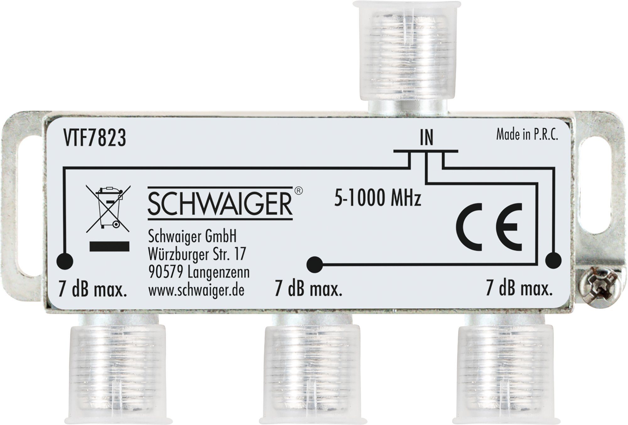 Schwaiger SAT-Verteiler VTF7823 531 (verteilt ein Signal auf drei Teilnehmer), für Kabel- und Antennenanlagen