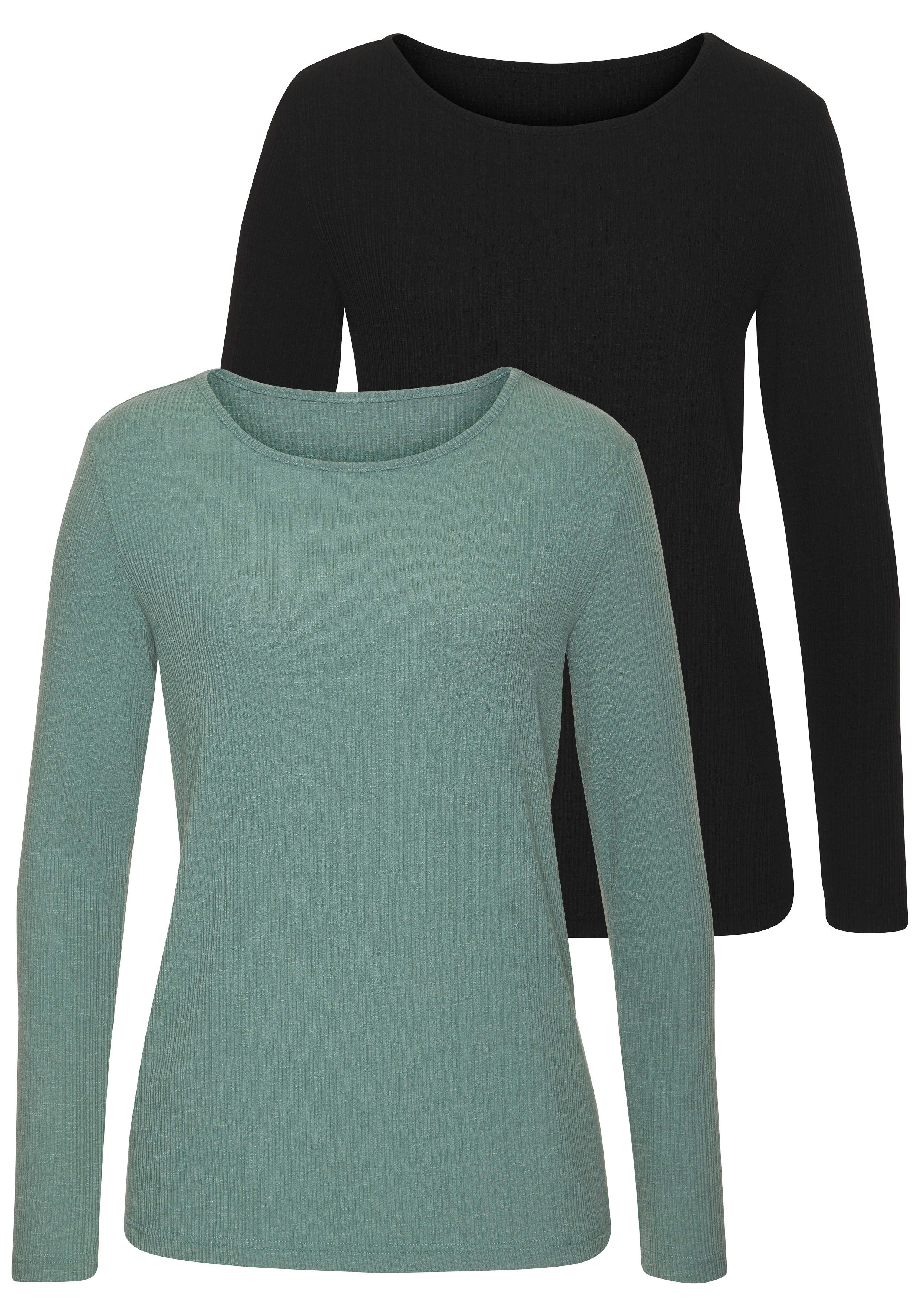 Vivance Langarmshirt mit modischer Rippstruktur (2er-Pack) günstig online kaufen