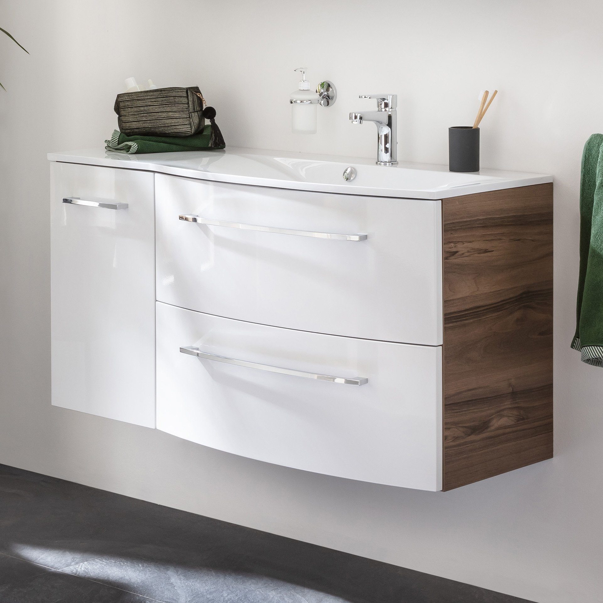 FACKELMANN Badmöbel-Set VERONA Badmöbel Set 3-teilig 115 cm, Ablage links+Unterschrank