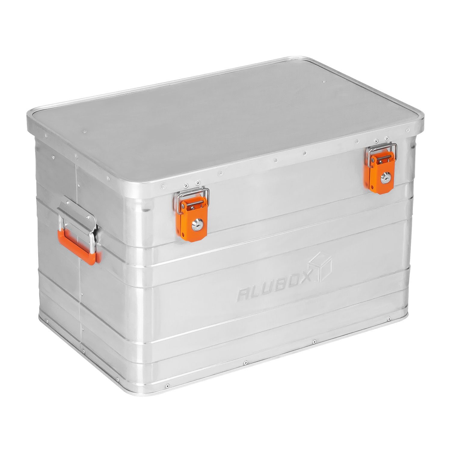 ALUBOX Aufbewahrungsbox Alukiste Transportbox abschließbar mit Deckel (71 Liter), Fangbänder am Deckel - inklusive Zylinderschlösser