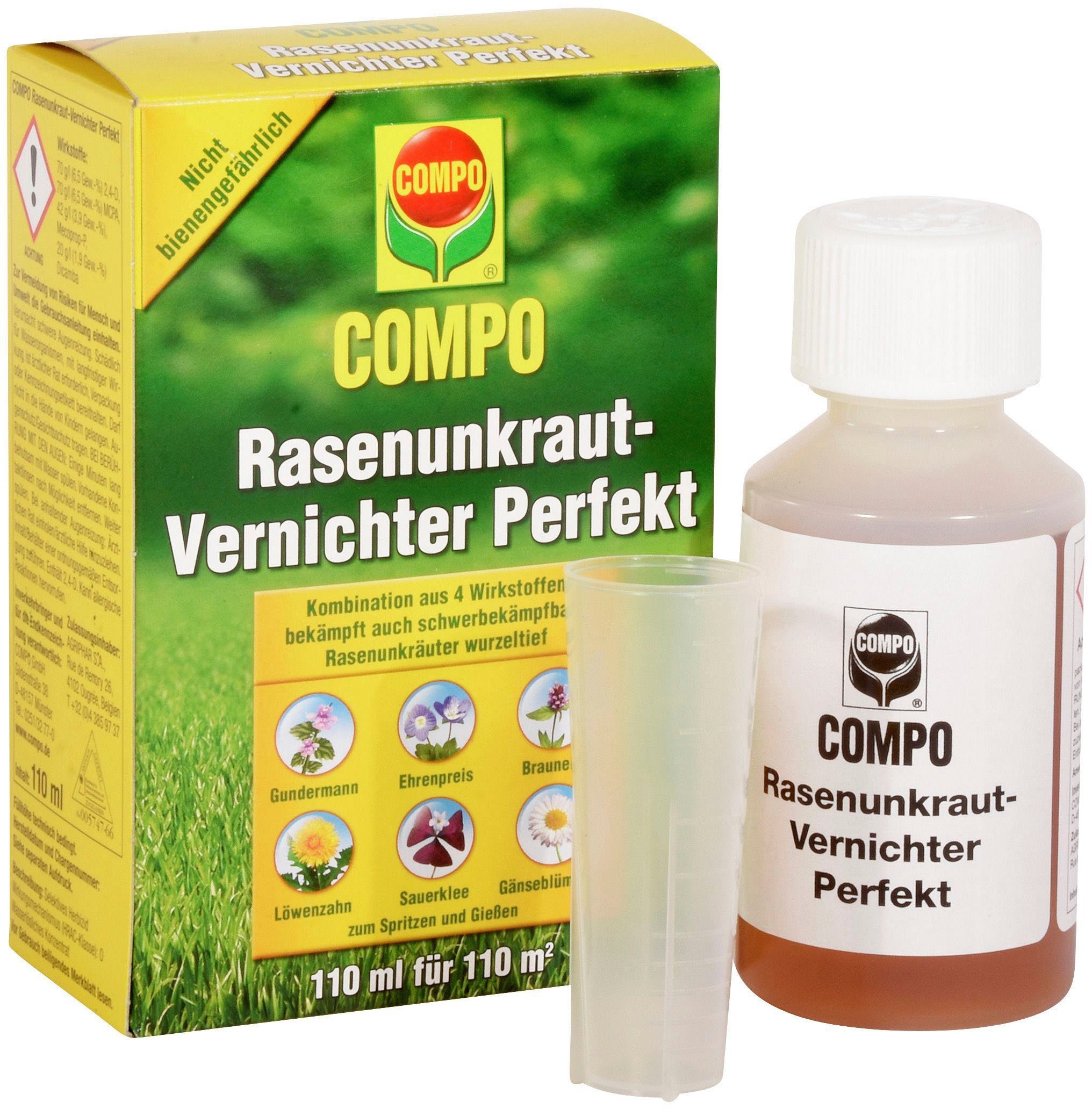 Compo Unkrautbekämpfungsmittel Rasenunkraut-Vernichter Perfekt, 110 ml, zum  Spritzen und Gießen
