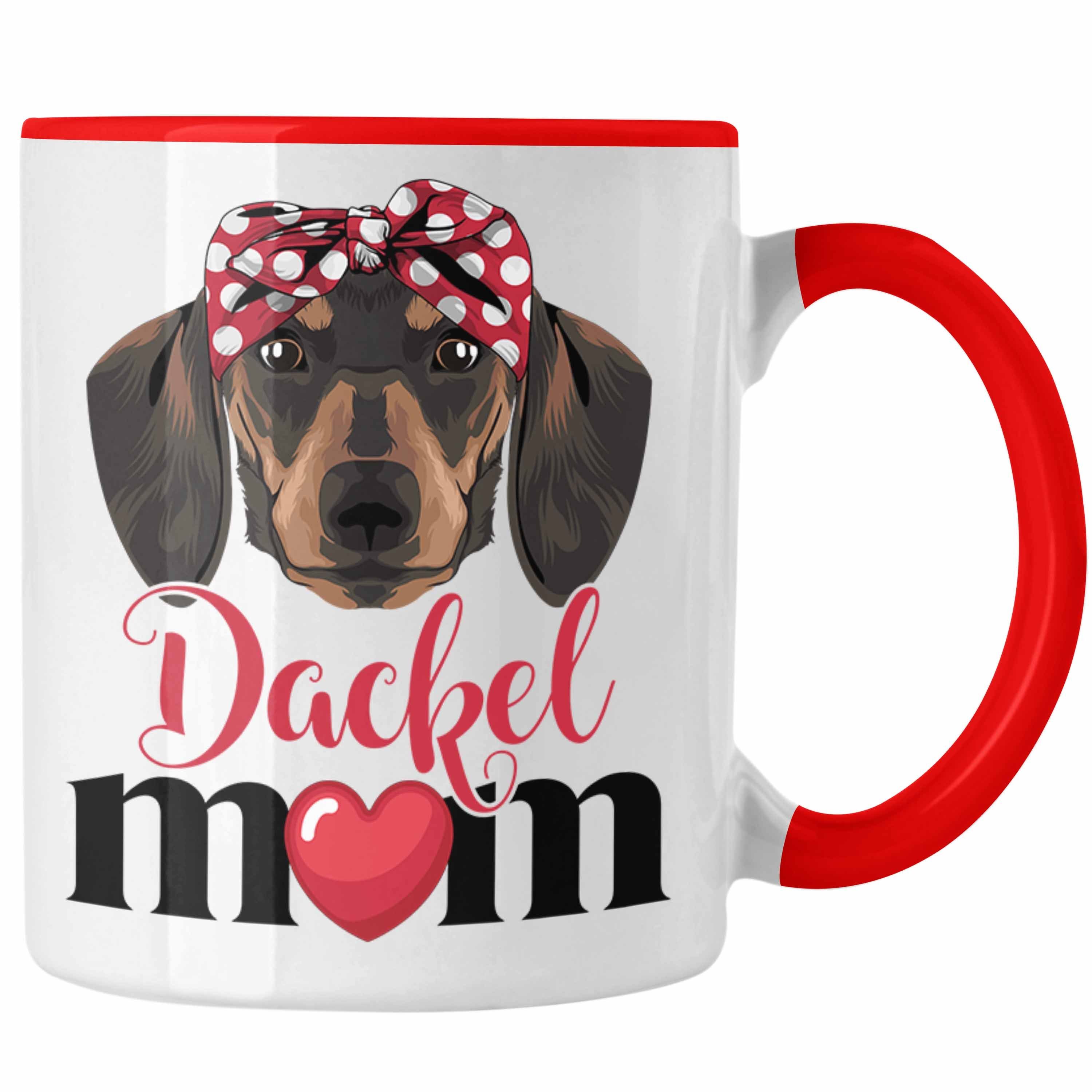 Trendation Tasse Dackel Mom Grafik Rot Tasse Geschenk Frauchen Dackel-Besiterin für Geschen