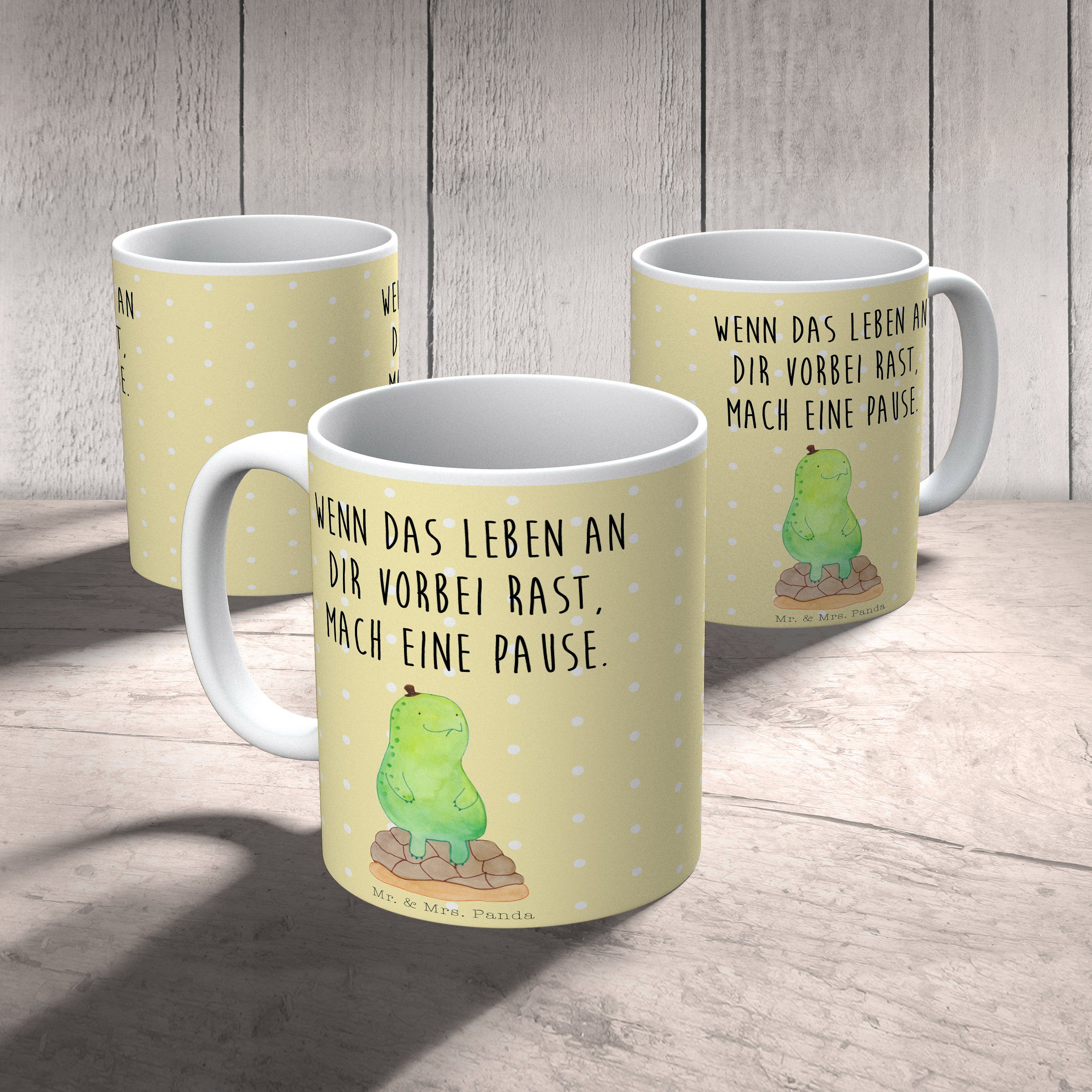 & Tasse Schildkröte Tasse, Kaffeebecher, - Keramik Panda Mrs. - pausiert Mr. Pastell Gelb Geschenk,
