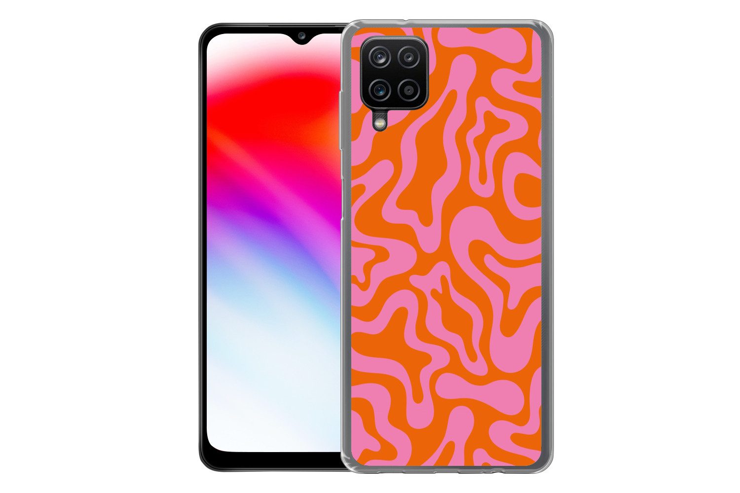 MuchoWow Handyhülle für Samsung Galaxy A12 Muster - Rosa - Orange - Abstrakt - Modern, Smartphone-Bumper, Print, Handy Schutzhülle Dünn