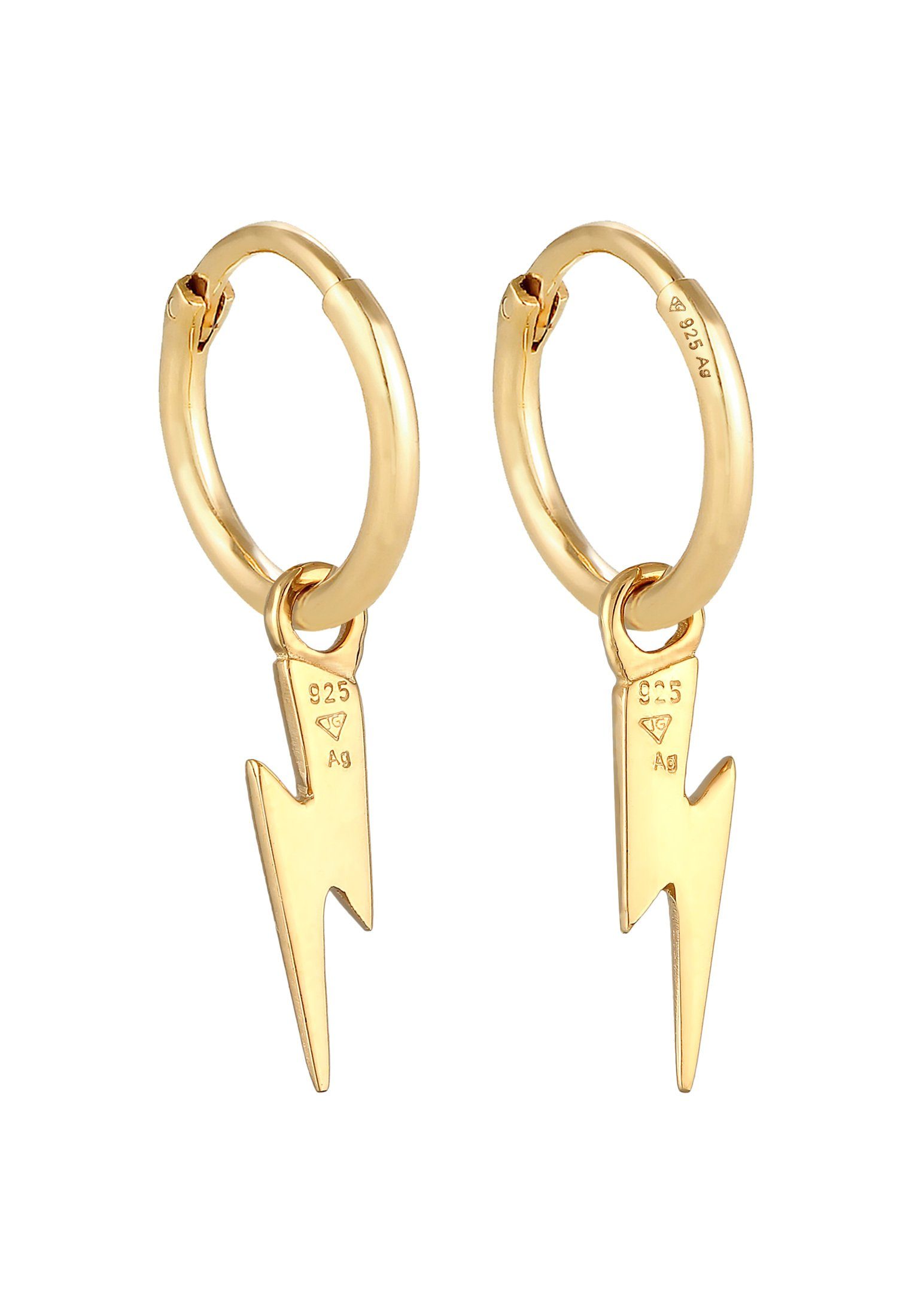 Blitz Paar Gold Creolen Ohrhänger 925 Premium Elli Silber, Creolen Symbol Blitz