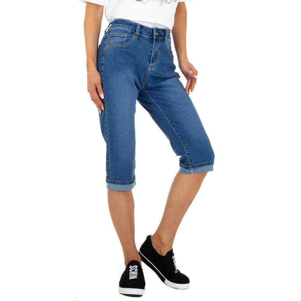 Ital-Design Caprijeans Damen Jeansstoff in Blau Capri-Jeans
