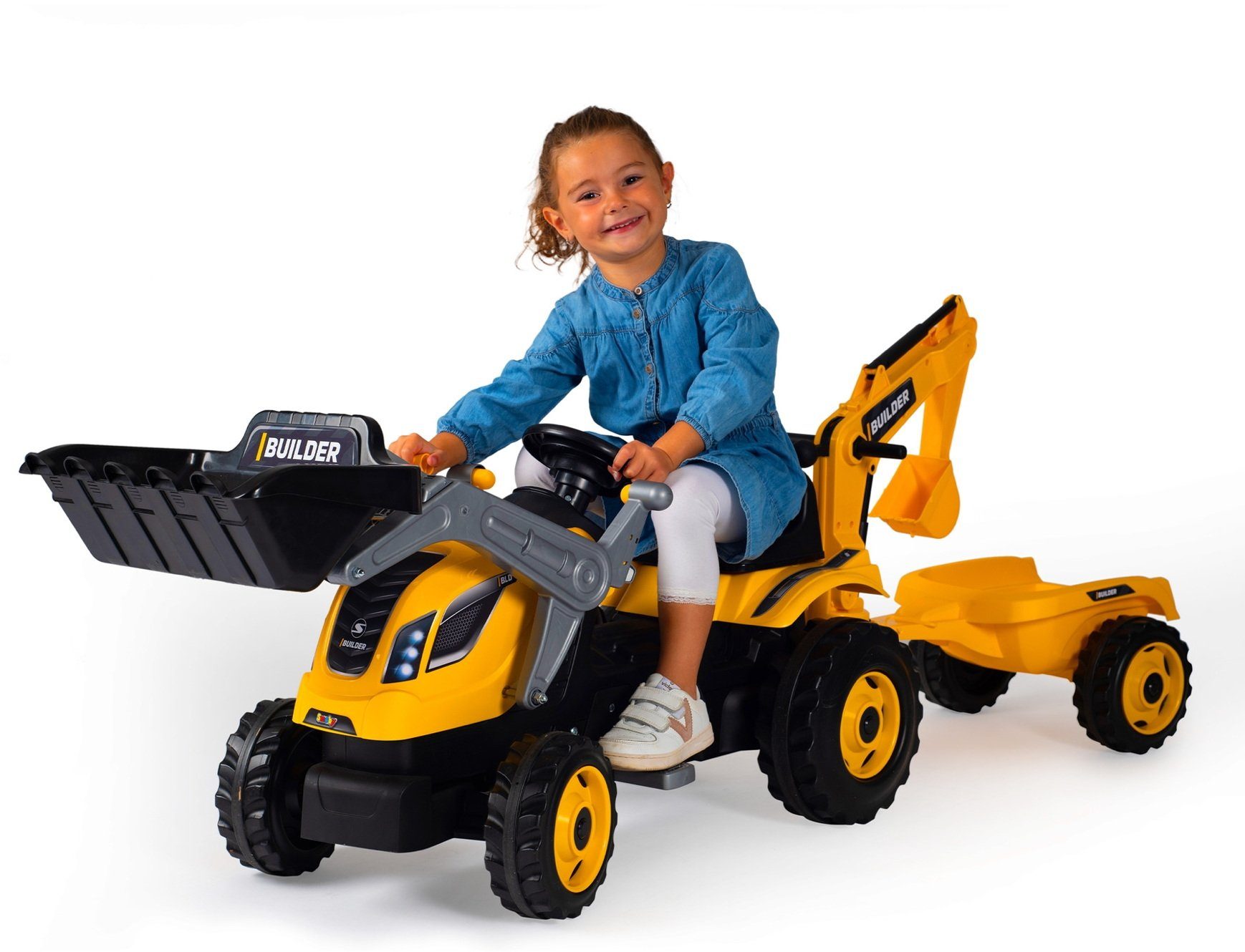 Smoby Trettraktor 7600710304 Max orange, Traktor Outdoor mit Anhänger schwarz Builder