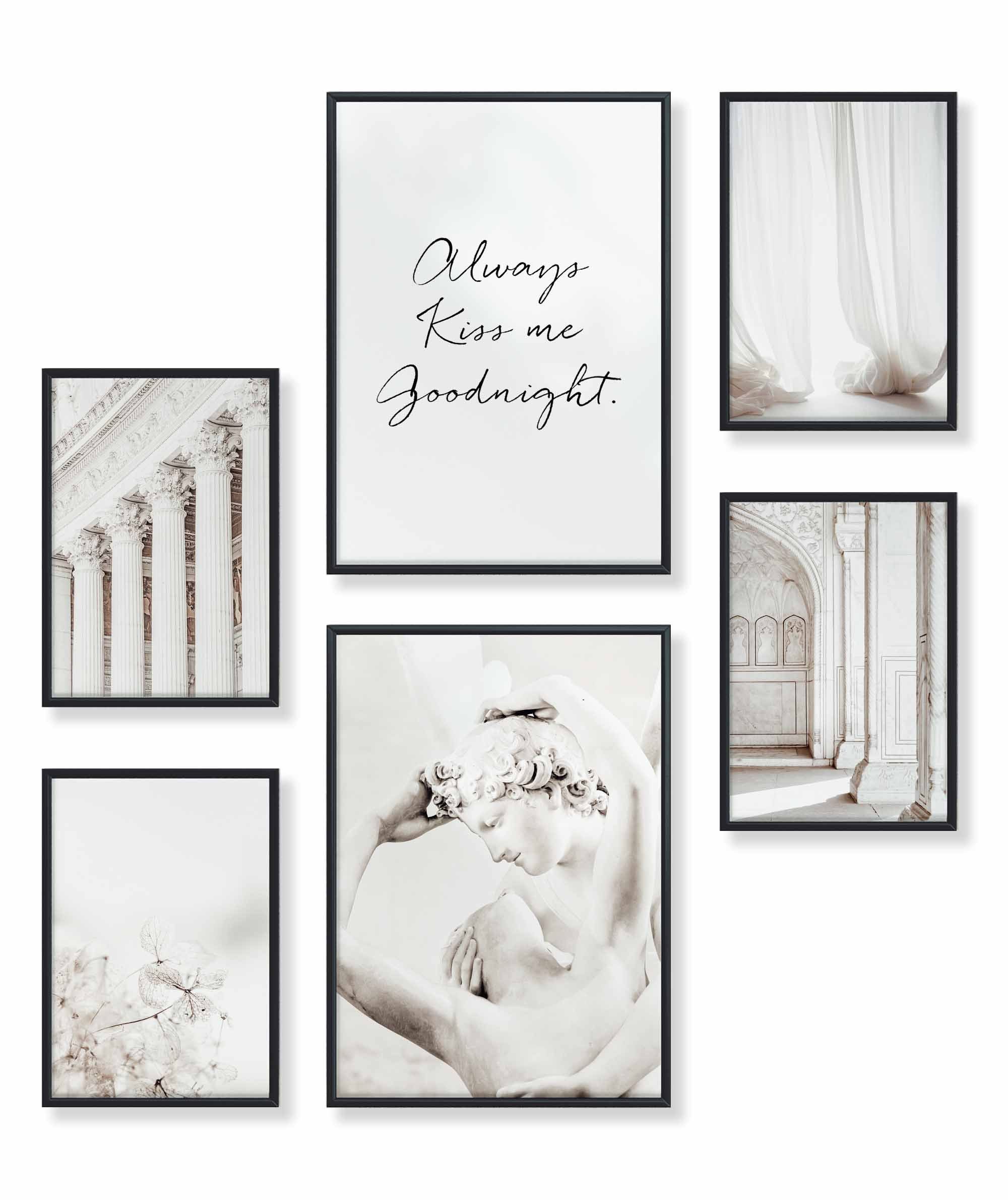 Heimlich Poster Set als Wohnzimmer Deko, Bilder DINA3 & DINA4, Eleganter Weißer Kuss, Illustrationen