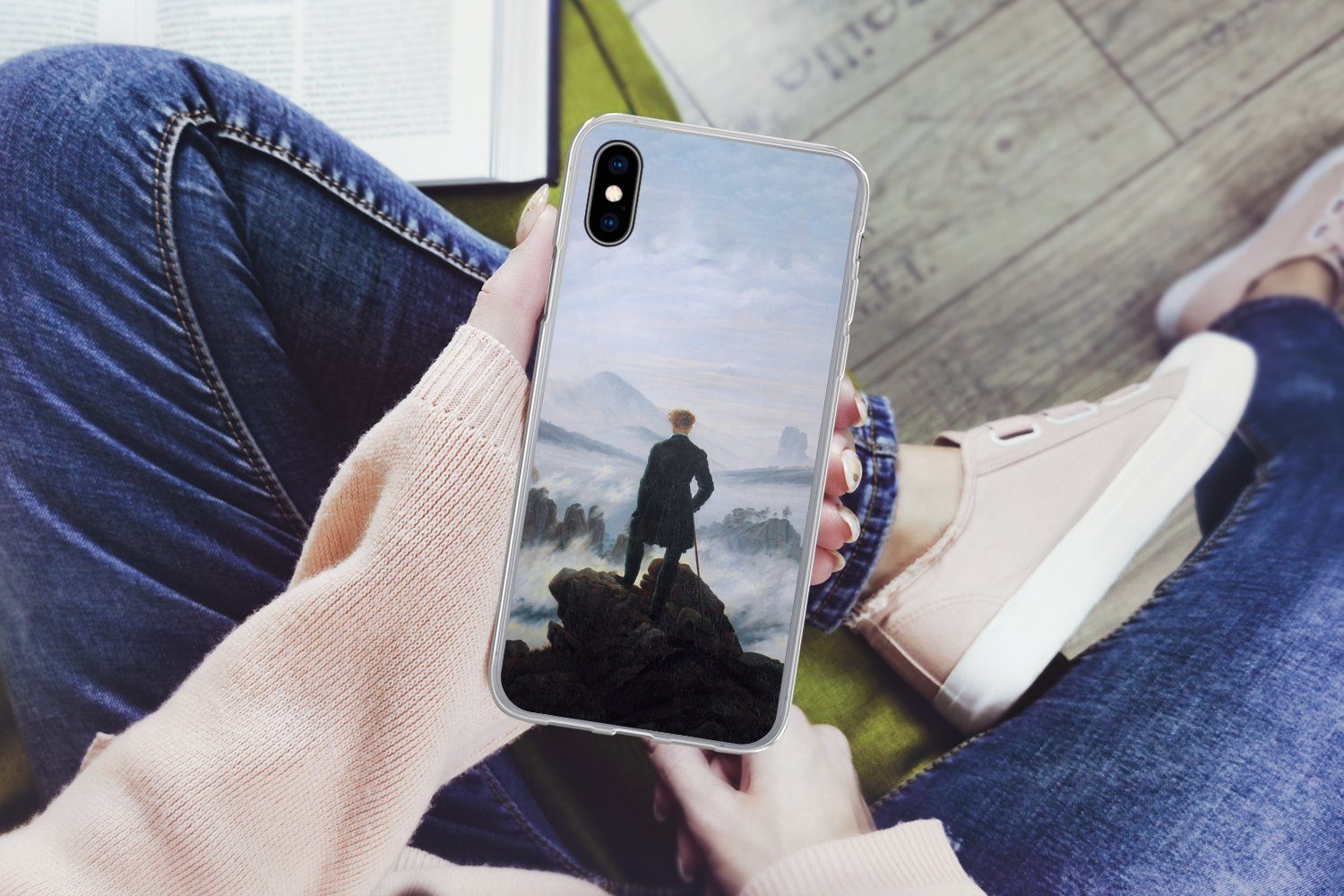 MuchoWow Handyhülle für Apple iPhone X Der Wanderer über dem Nebelmeer - Caspar David Frie, Smartphone-Bumper, Print, Handy Schutzhülle Dünn