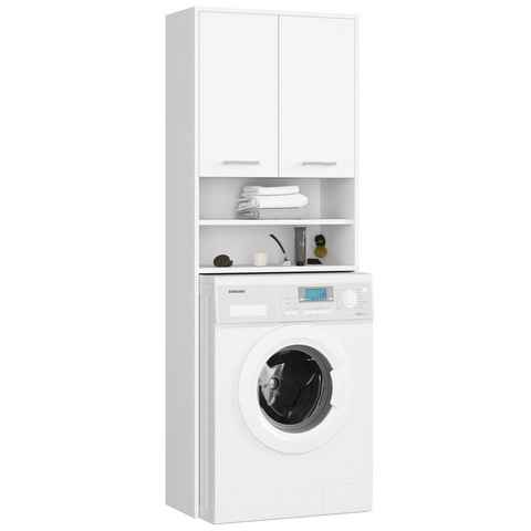 Home Collective Waschmaschinenumbauschrank 64x30x180cm, Badezimmer Hochschrank, mit 2 Türen und 4 Regalen Badschrank Badregal Flur weiß