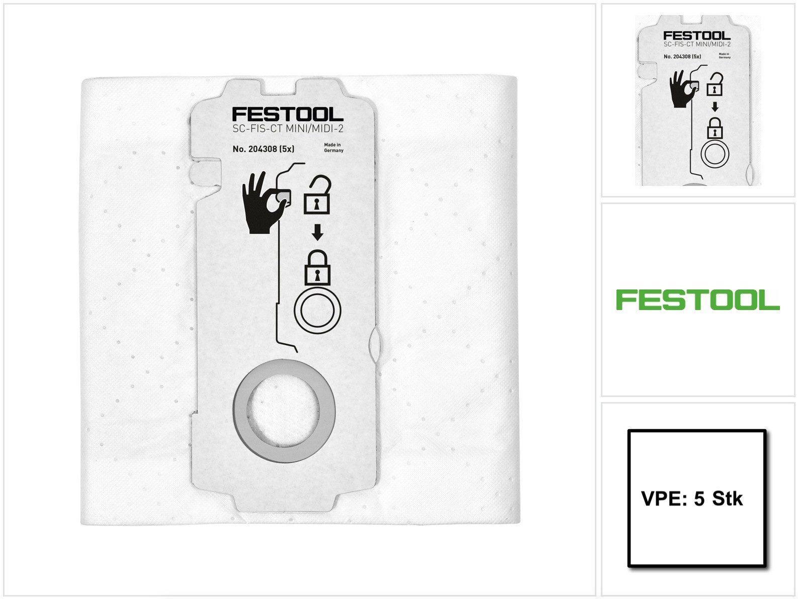 FESTOOL Filterbeutel SELFCLEAN Filtersack SC-FIS-CT MINI/MIDI-2/5 für CT MINI und CT MIDI