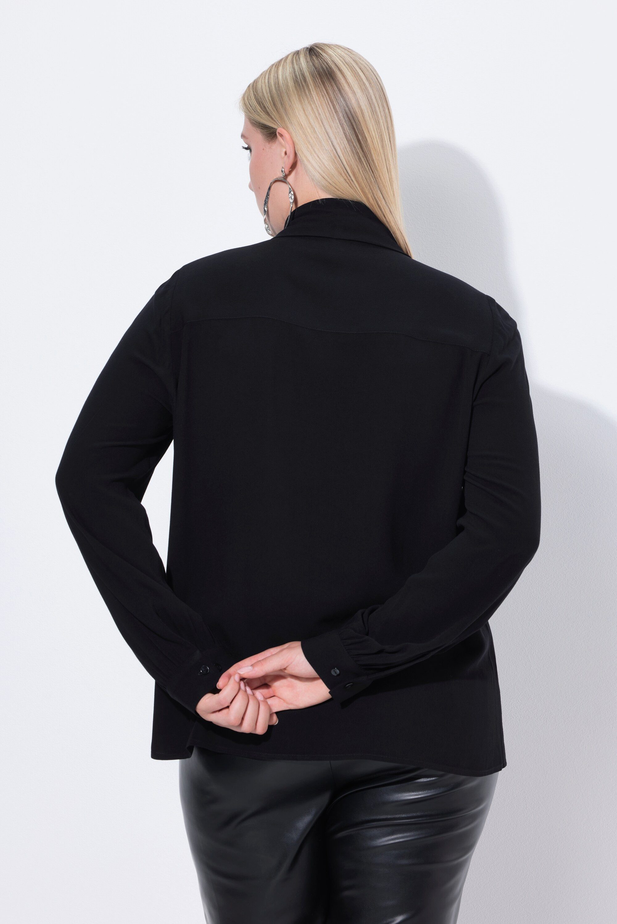Ulla Popken Satinbluse Bluse angeschnittener Schal Langarm