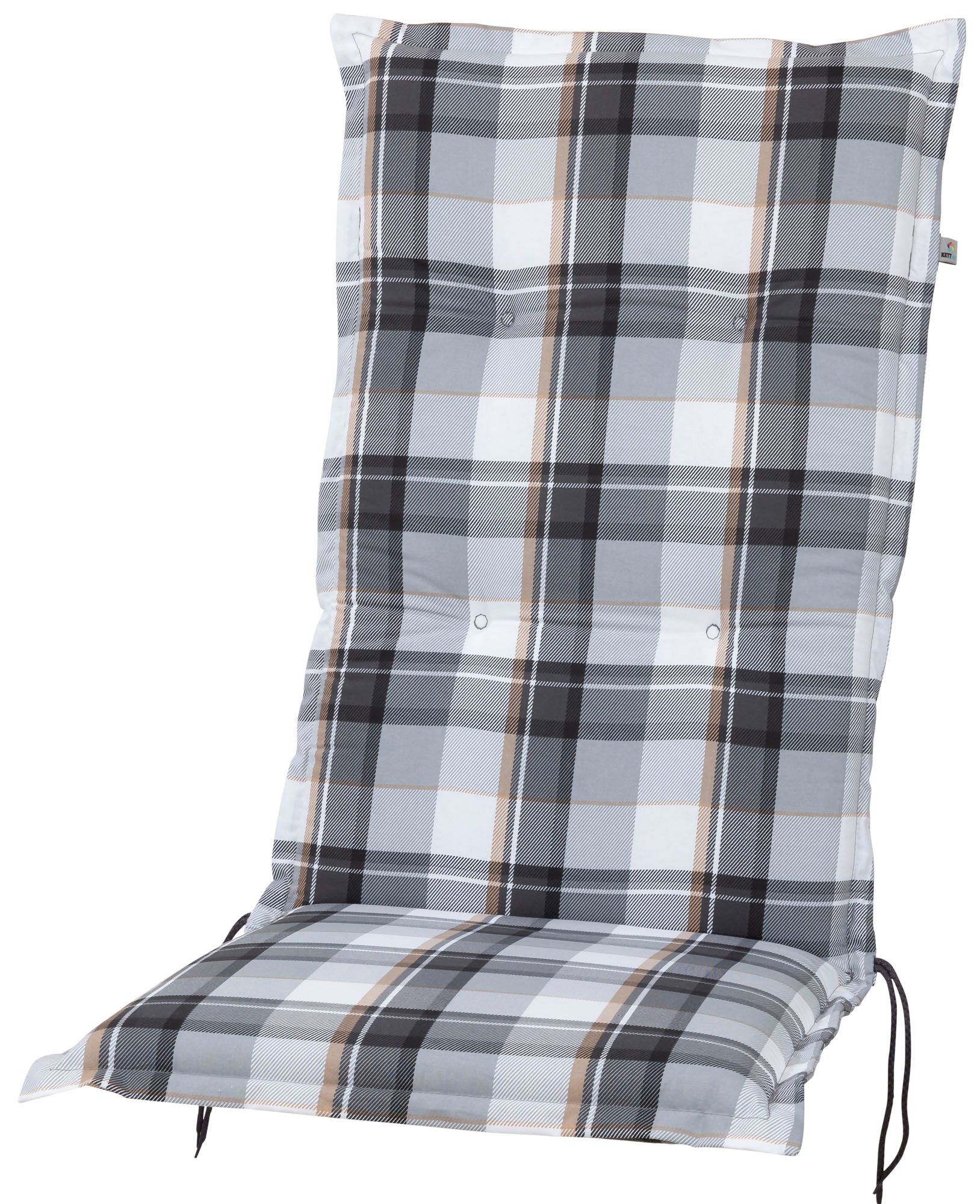 KETTtex Hochlehnerauflage Hochlehner Milano 2401 grau-weiß-braun kariert 120x49x6 cm KETTtex, (1 St)