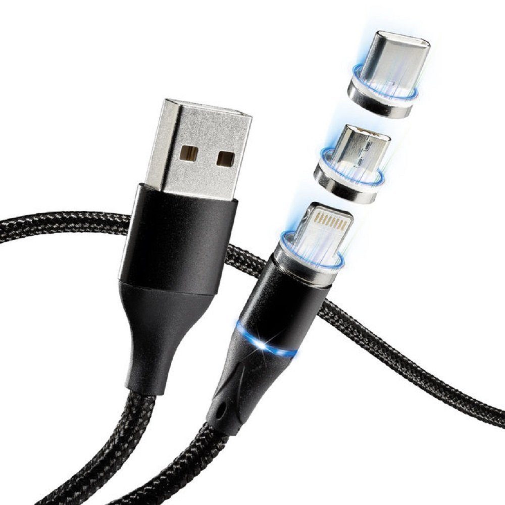 Magnet Kabel Quick Charge Micro-USB, USB-C, Lightning Schwarz Smartphone-Adapter