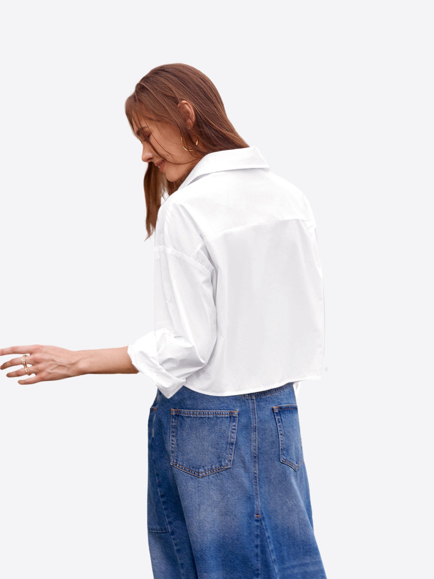 Imily Bela Blusenshirt Damen Cropped Shirt Casual Oberteil (Packung, 1-tlg., 1per-Pack) aus Baumwolle mit Hemdkragen und Knopfleiste