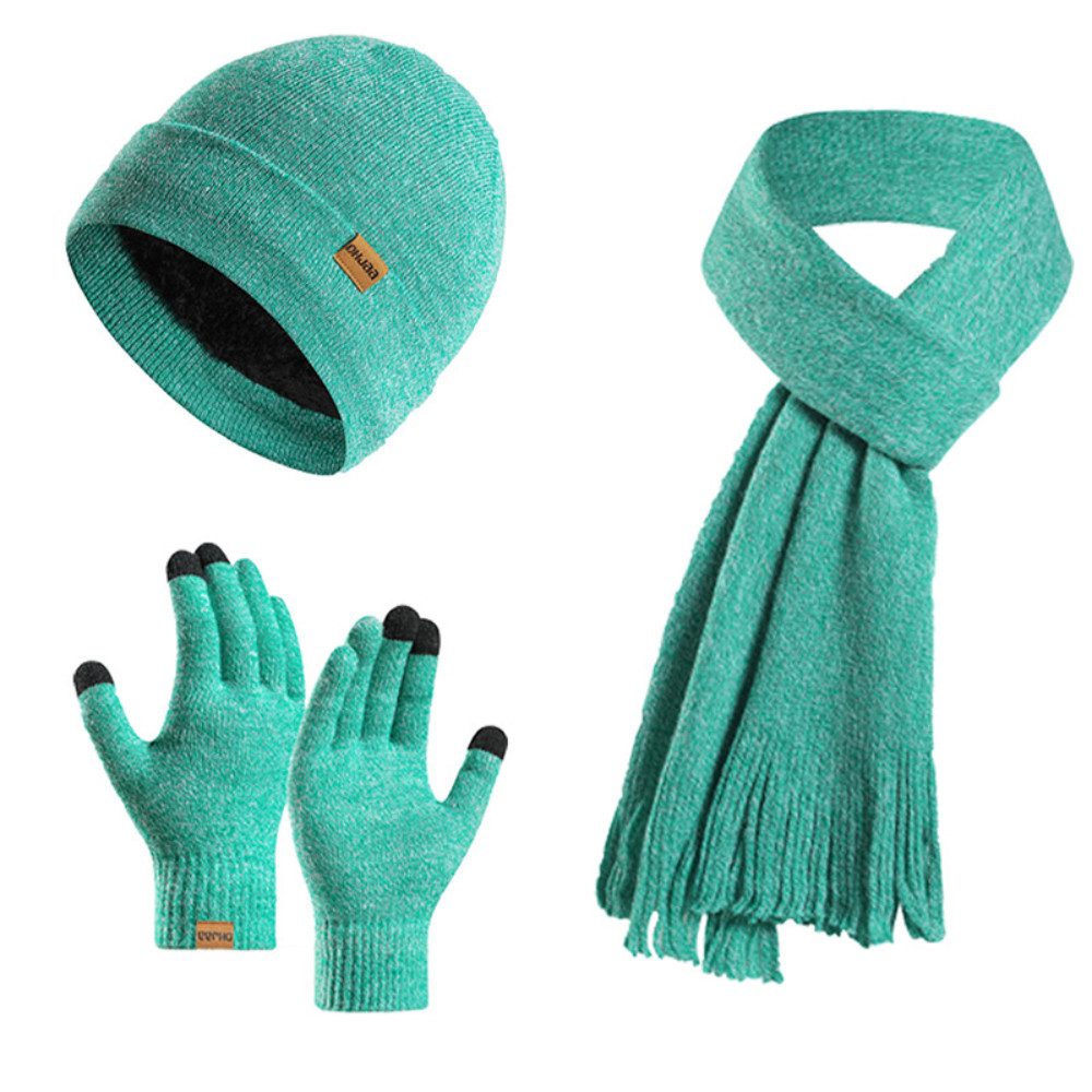Blusmart Mütze & Schal Wintermütze-Schal-Handschuh-Set (Damen Herren, Gestrickte Touchscreen-Handschuhe) Beanie-Skimütze im 3er-Set