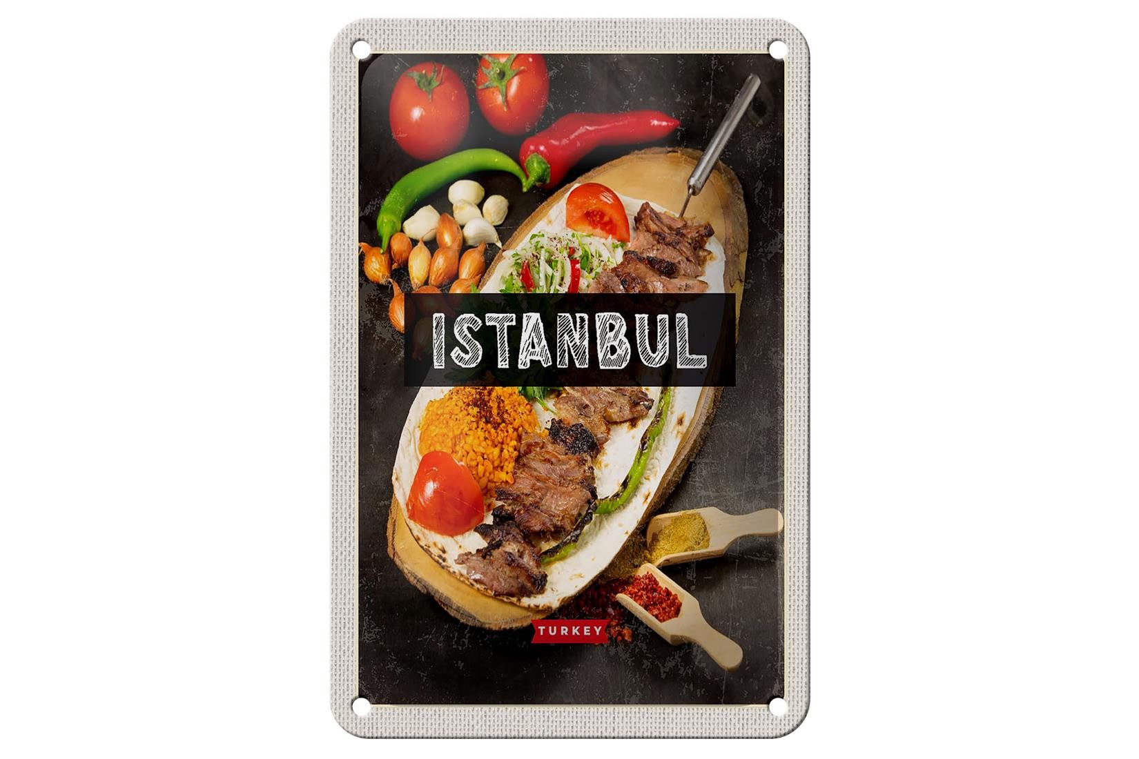 Femer GmbH Metallschild Reise 12x18cm Istanbul Turkey Kebab Fleisch Steak Schild, (1 St), gewölbte Oberfläche, abgerundete Ecken, umgeschlagene Kanten