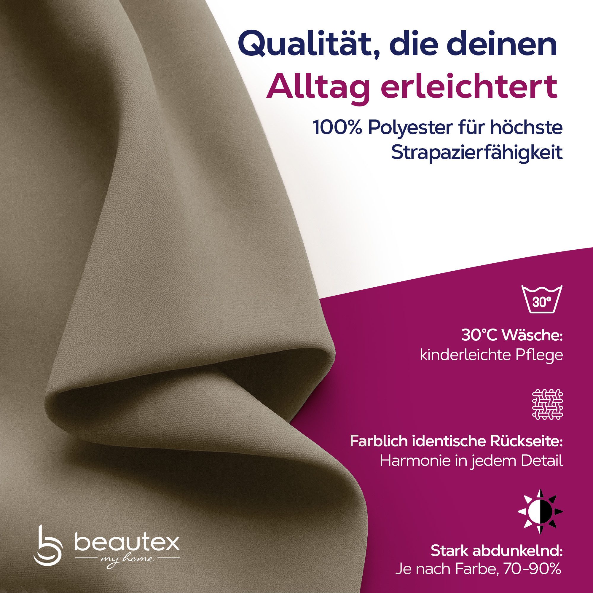 Beautex Verdunkelungsvorhang Verdunkelungsgardine Ösen Vorhang blickdicht abdunkelnd (1 St), Ösen, verdunkelnd