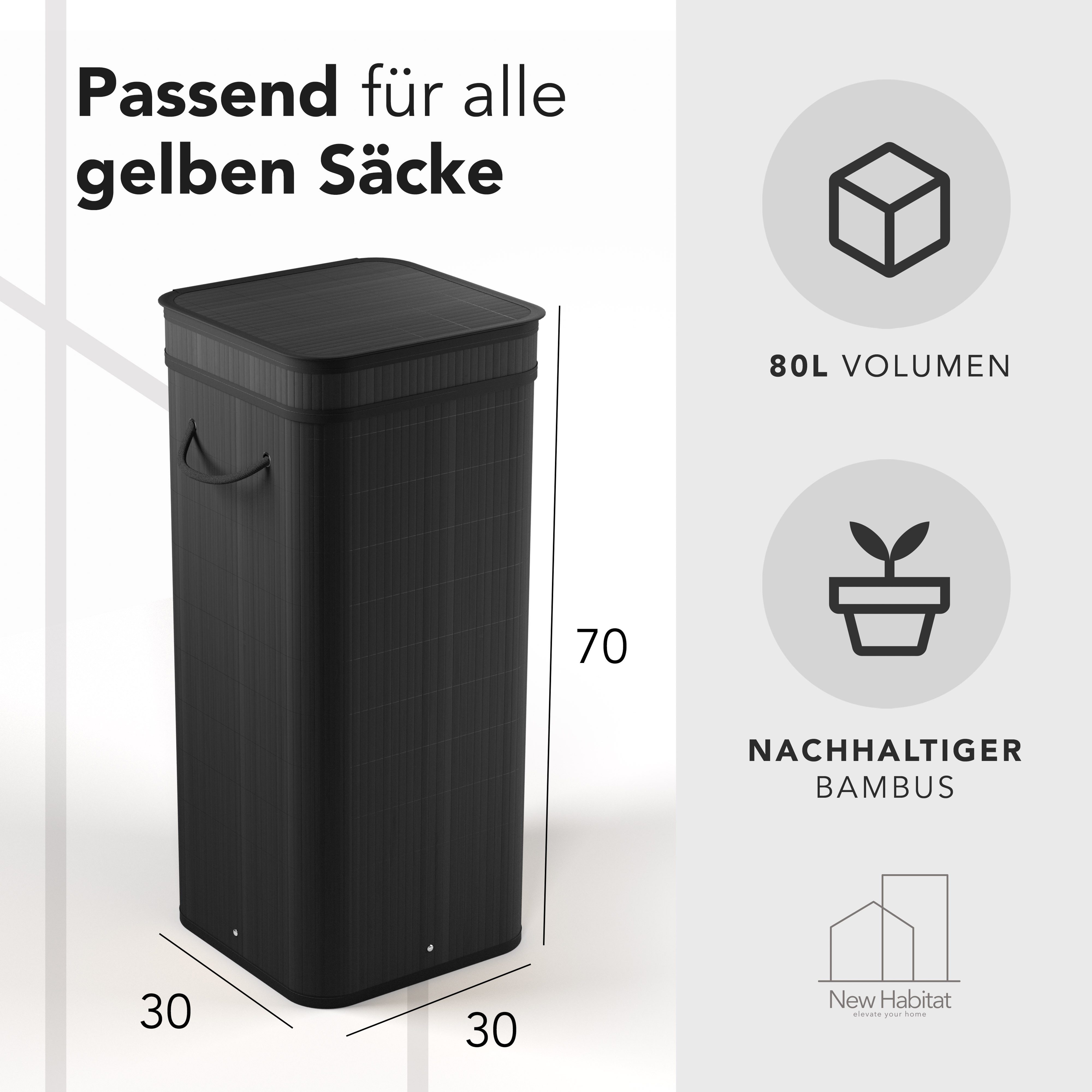 New Habitat Müllsackständer Gelber Sack Ständer aus Bambus I 80L mit geruchsdichtem Deckel