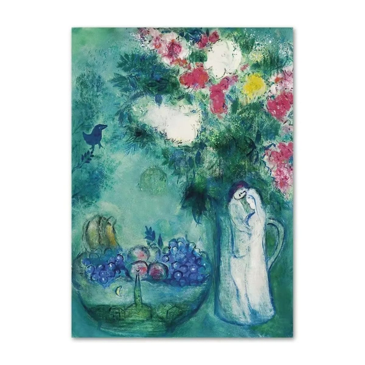 TPFLiving Kunstdruck (OHNE RAHMEN) Poster - Leinwand - Wandbild, Marc Chagall, Surrealismus, Menschliches Leben, abstrakte Leinwand (Leinwandbild XXL), Farben: Blau, Rot, Gelb, Grün, Schwarz, Weiß -Größe: 30x40cm