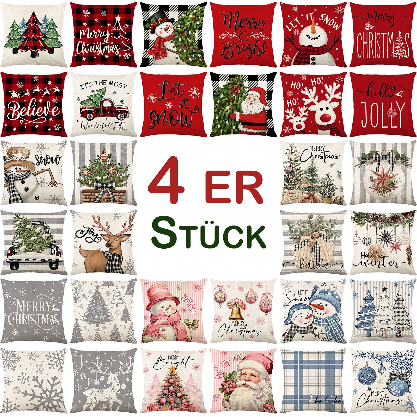 BTTO Kissenhülle Leinen Kissenbezug 4 Stück Dekokissen 45X45 cm Sofakissen, günstig online kaufen