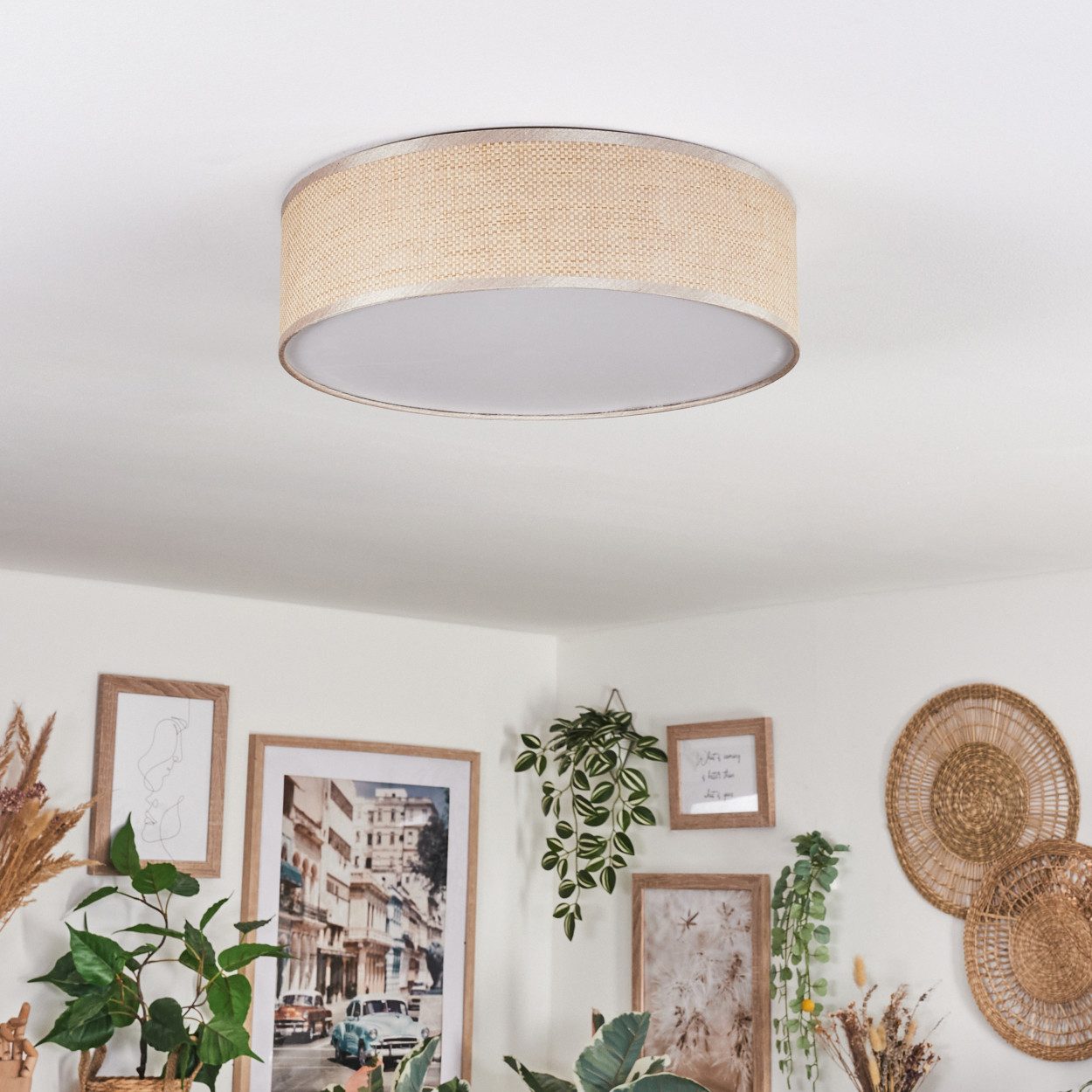 hofstein Deckenleuchte Deckenlampe aus Metall/Papiergeflecht/Kunststoff in günstig online kaufen