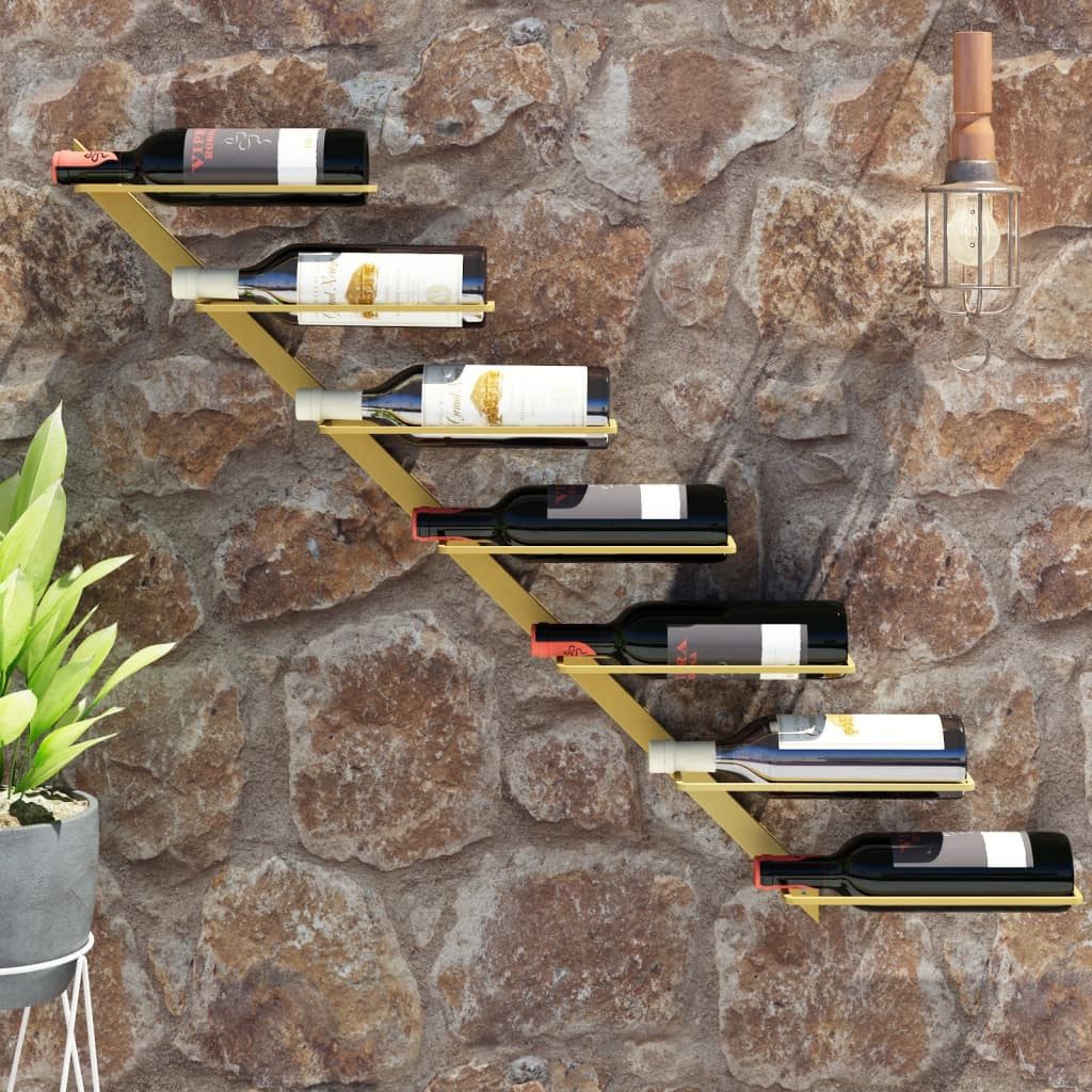 vidaXL Weinregal NA Wand-Weinregal für 7 Flaschen Golden Metall