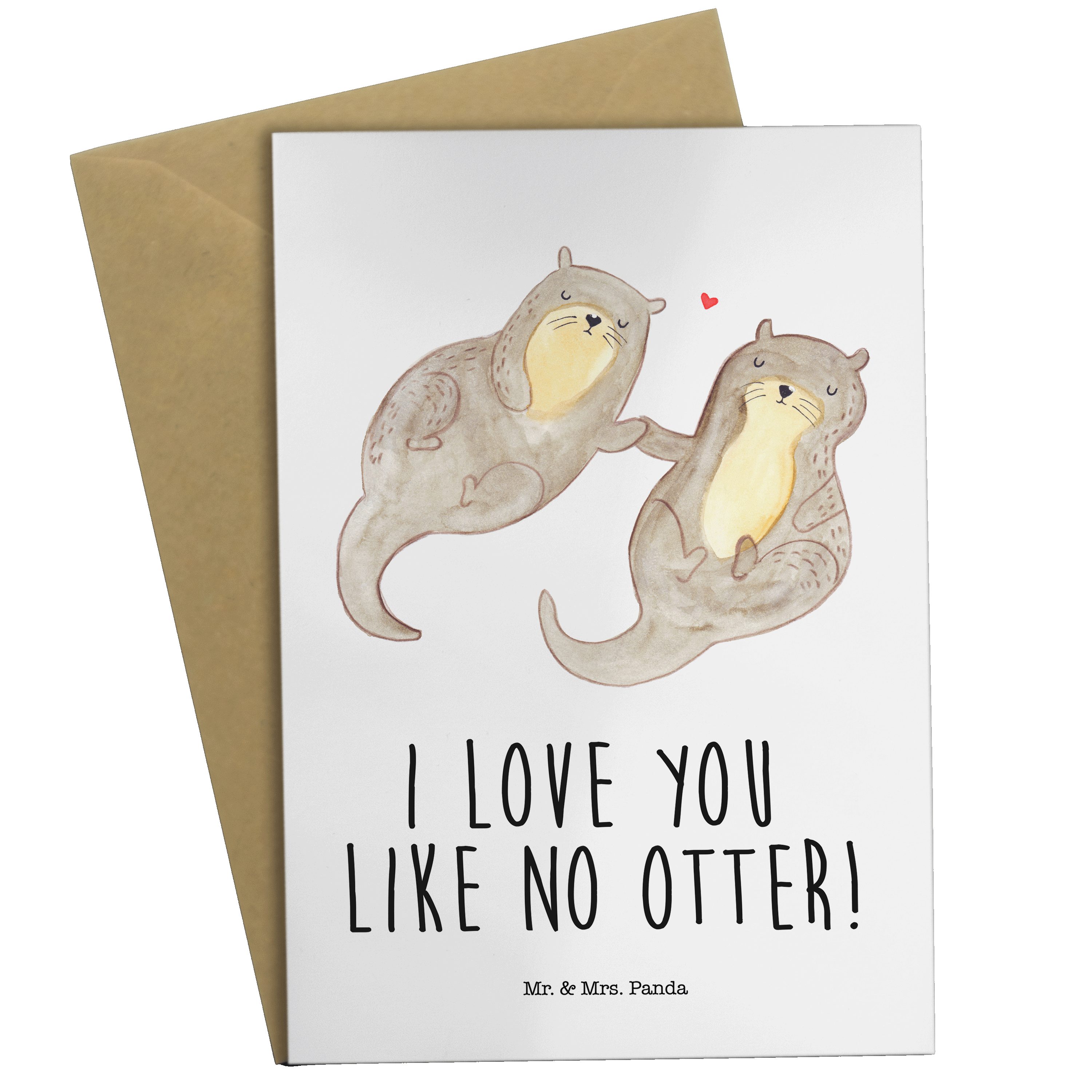 Mr. & Mrs. Panda Grußkarte Otter händchenhaltend - Weiß - Geschenk, Händchen halten, Glückwunsch