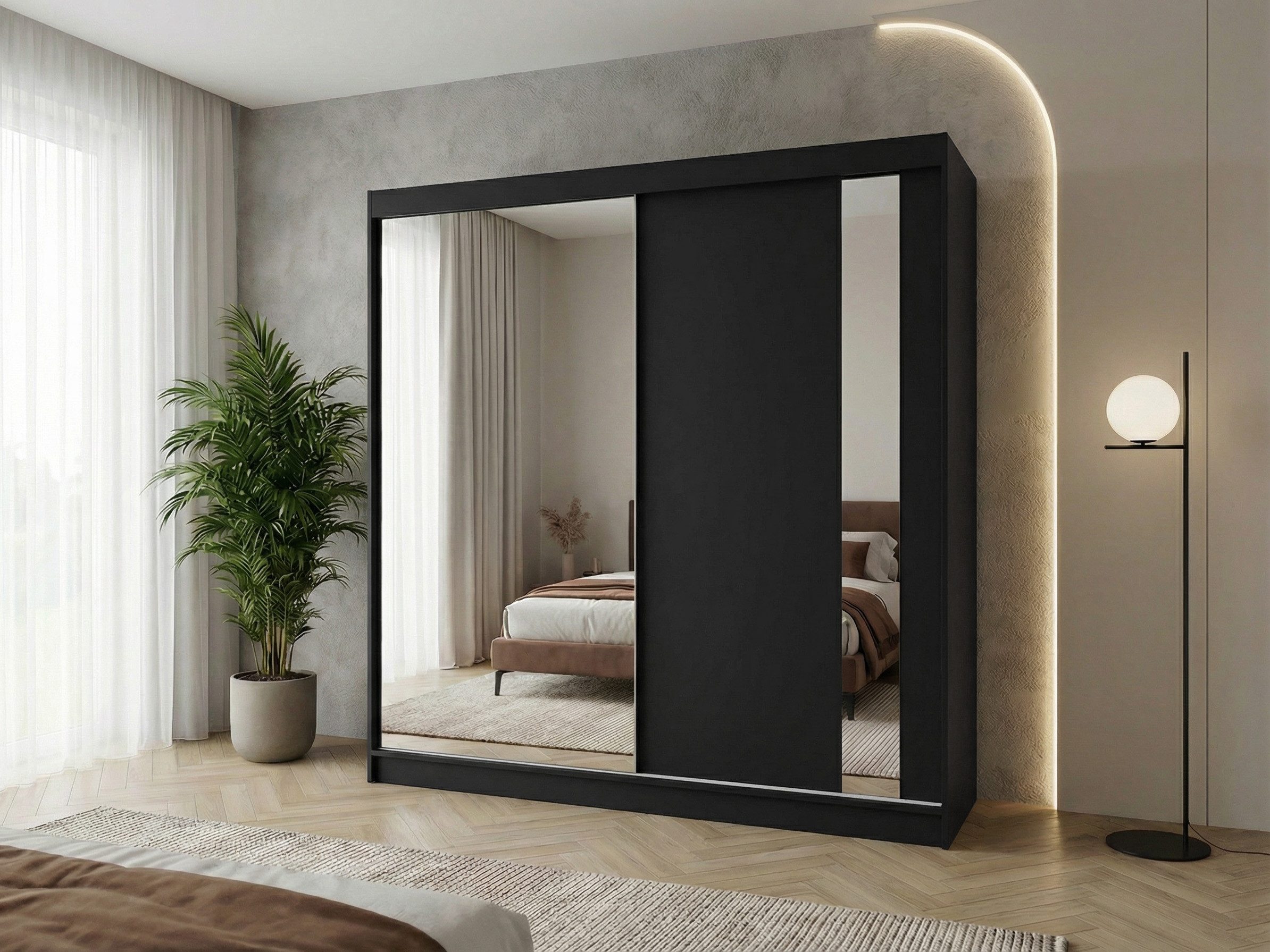 Beautysofa Schwebetürenschrank Gaja (weiß, schwarz, graphit, artisan, Kaschmir Farbe) mit Schubladen, Spiegeln und Kleiderstange
