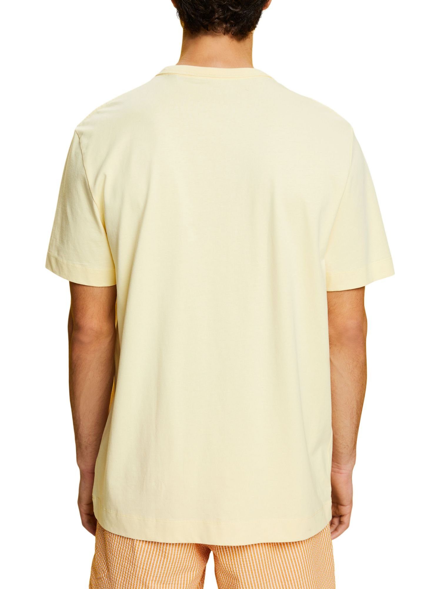 T-Shirt Brust-Print, Baumwolle 100 Esprit % Jersey-T-Shirt mit Collection YELLOW LIGHT (1-tlg)
