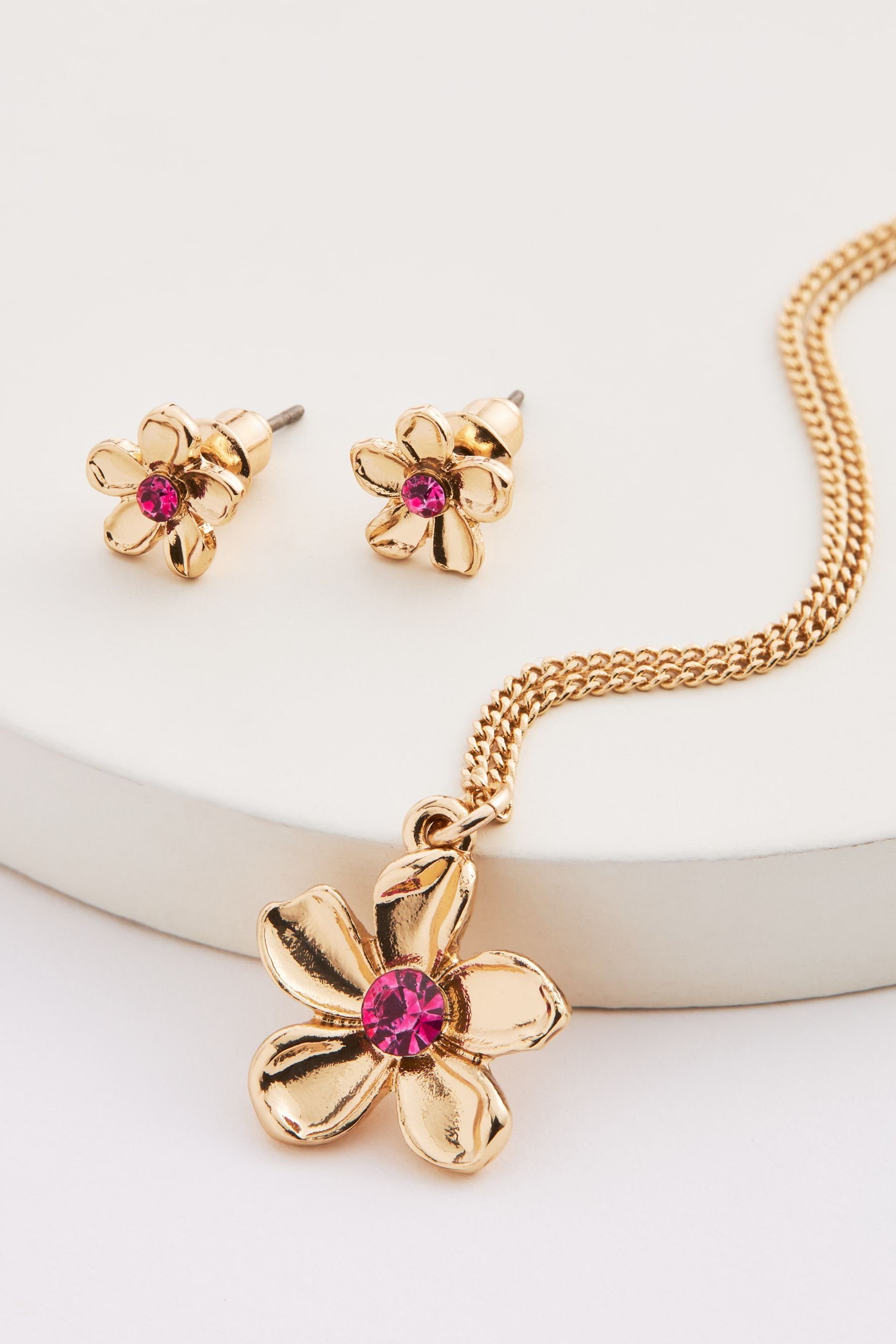 Geburtsstein und Tone MAR Next (1-tlg) Halskette Ohrringen mit Set Kette mit Anhänger Gold Blume