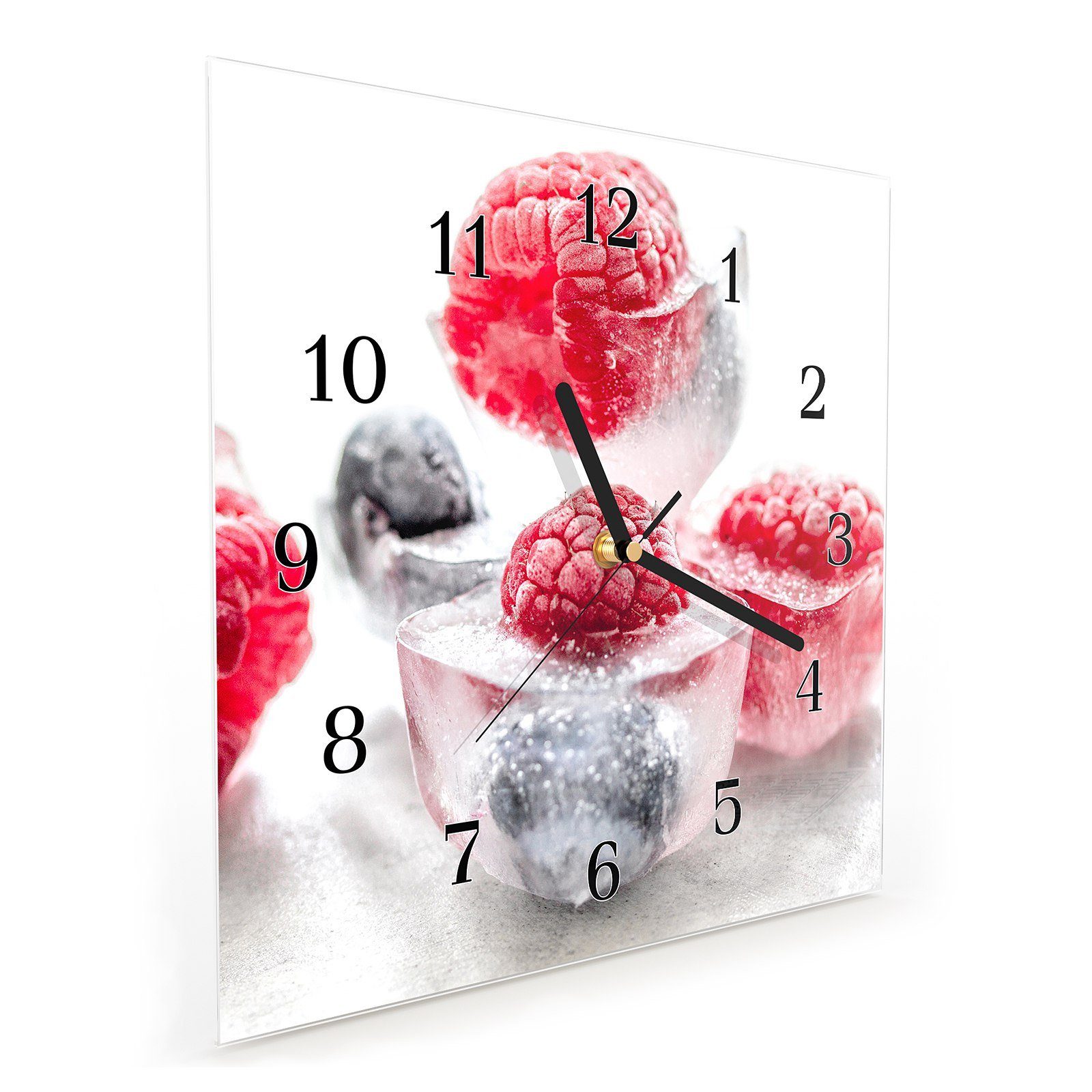 x Wanduhr 30 mit 30 Primedeco Eiswürfel Glasuhr Größe Beeren Motiv cm Wanduhr Wandkunst aus