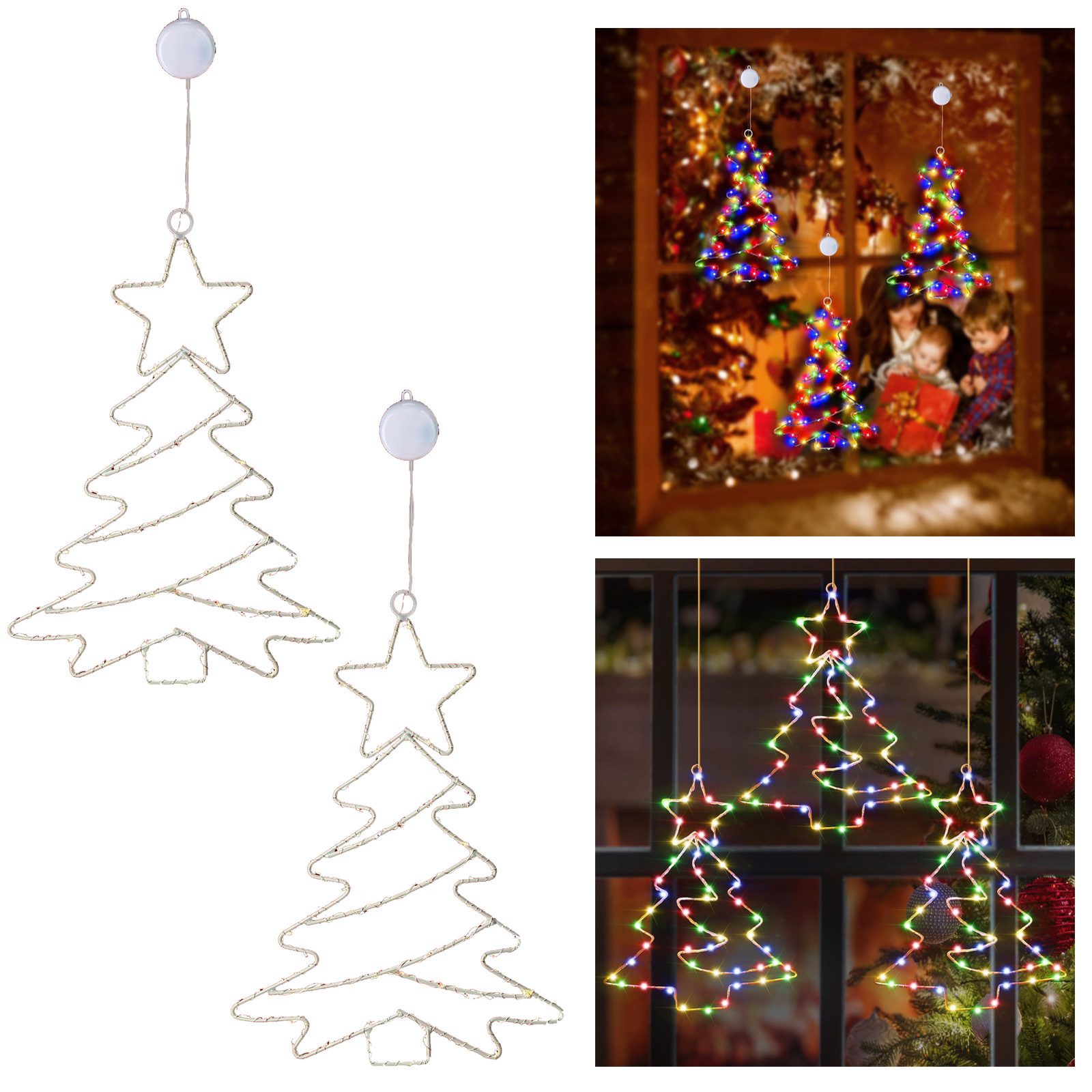 MUPOO Fensterdekoration Weihnachtsfensterlichter Batteriebetriebene Hängende Fensterdekor, mit Metallrahmen und Saugnapf für Weihnachten, Neujahr, Innen