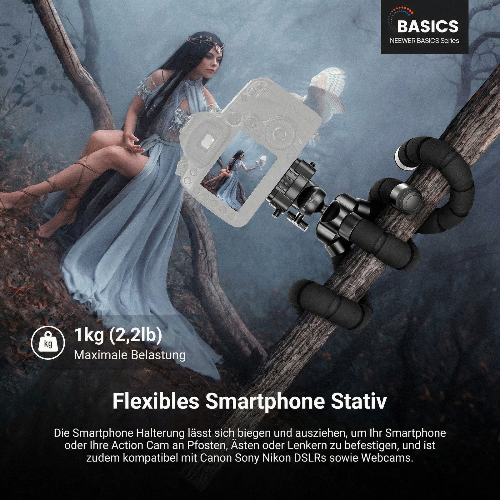 Neewer Kamerahalterung TP001 Flexibles Handy Stativ, Oktopus Mini Tischstativ, (Packung, Vlog Selfie Stick Halterung für Smartphone Kamera Videoaufnahmen) – Bild 2 von 5