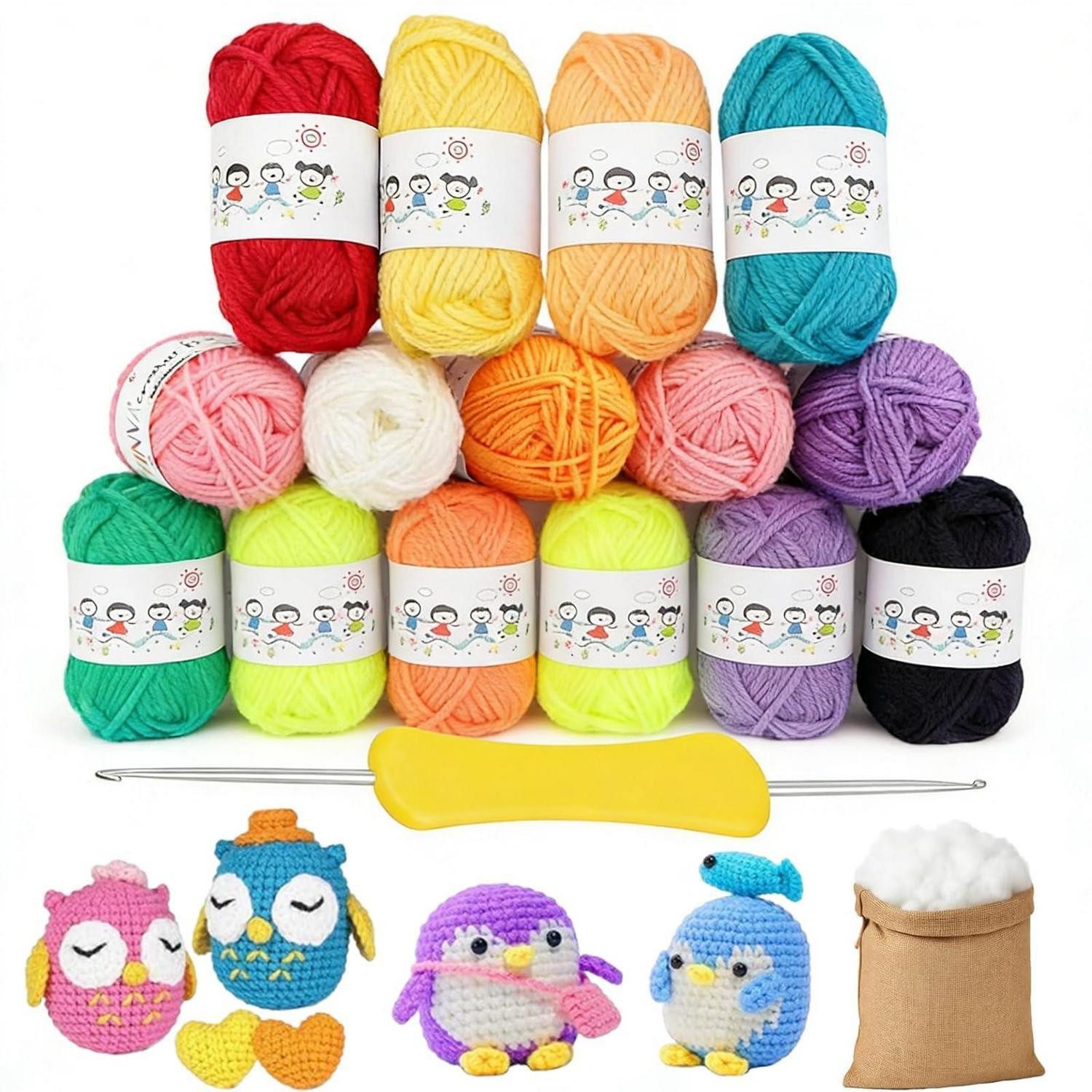 LuxusKollektion Häkelgarn-Set 12 Farben Dicke Wolle Amigurumi Häkelwolle, (1-St)