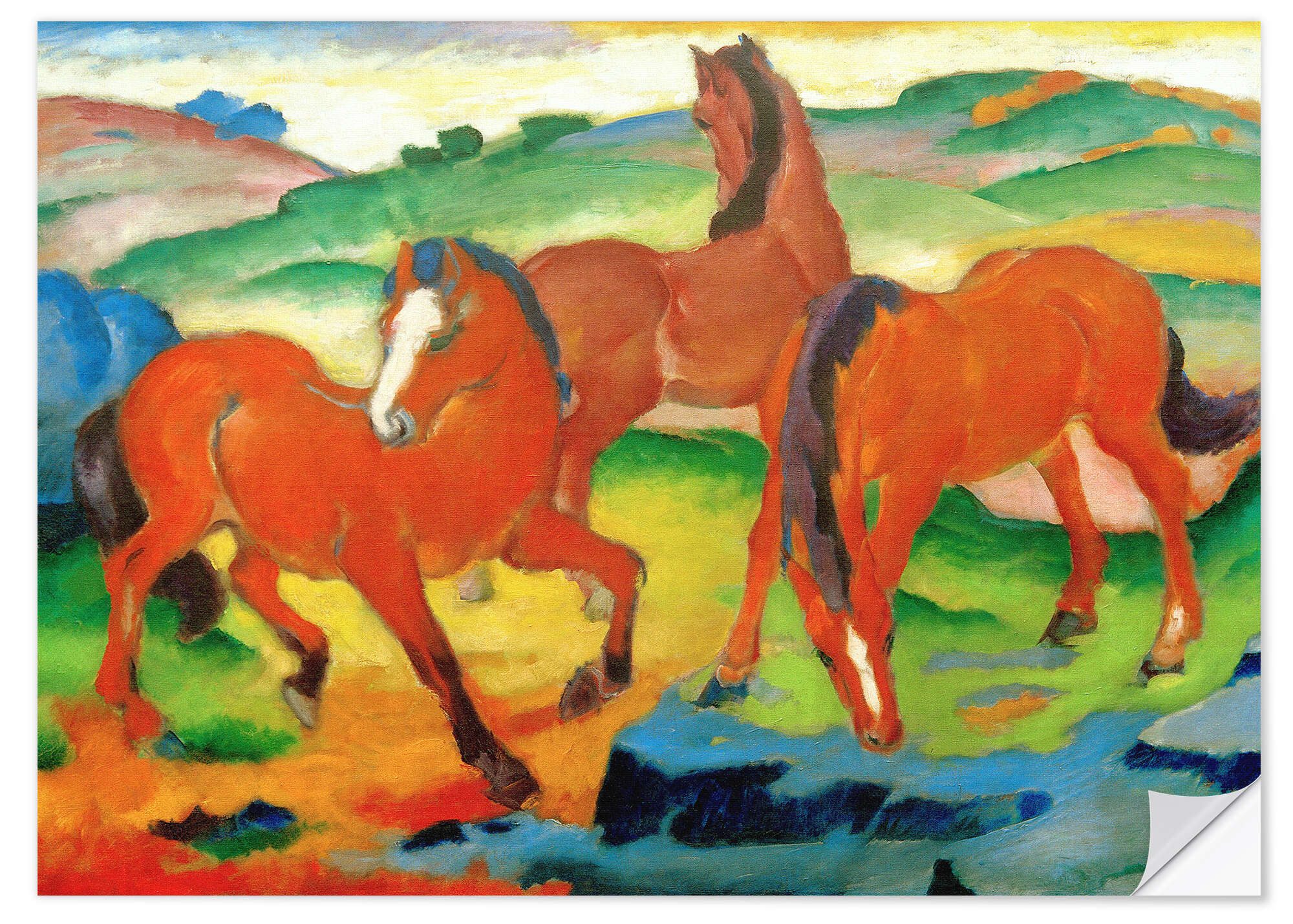Posterlounge Wandfolie Franz Marc, Weidende Pferde IV (Die Roten Pferde), Malerei