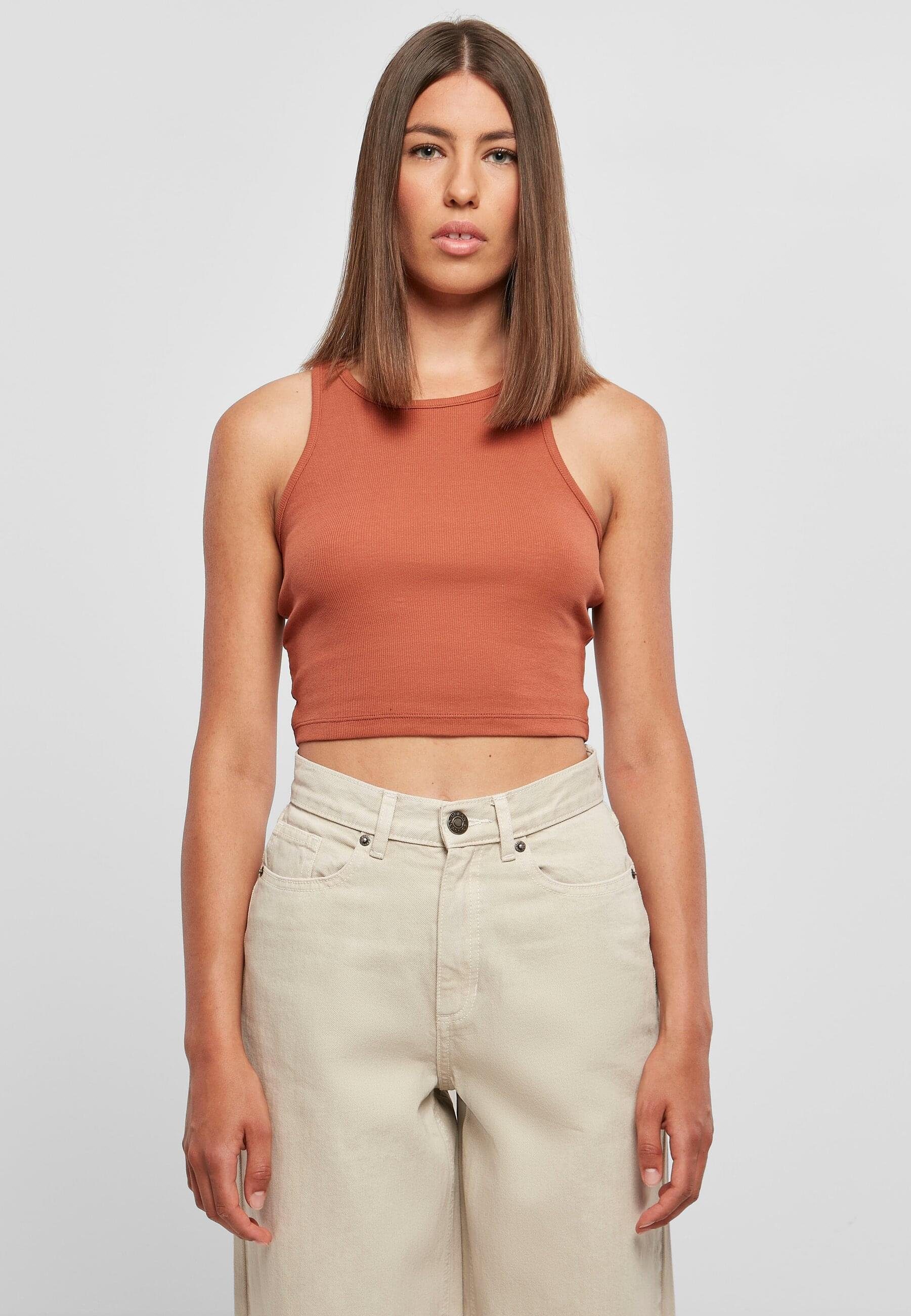 URBAN CLASSICS T-Shirt Damen terracotta Top Cropped Rib Ladies (1-tlg)