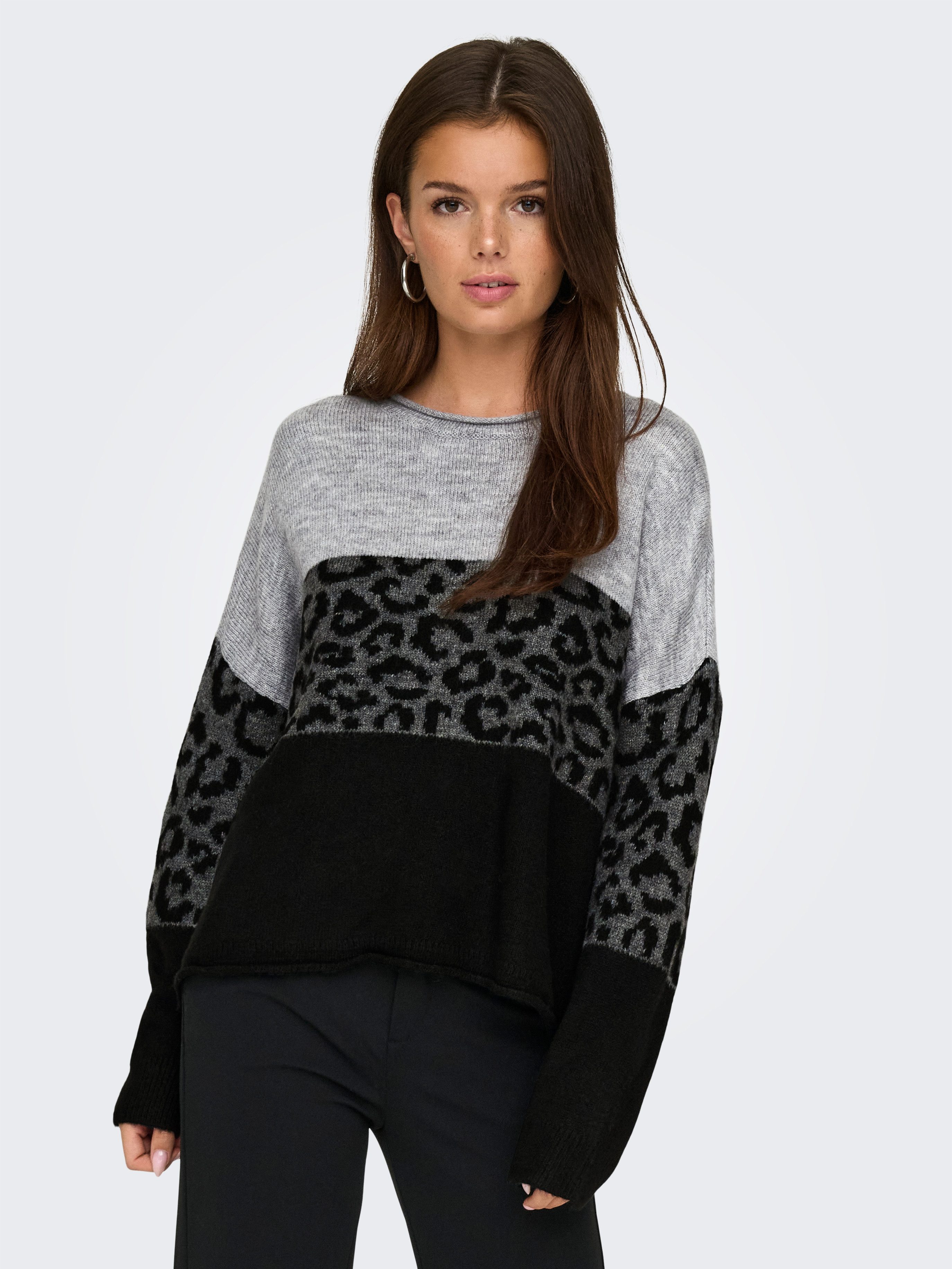 ONLY Rundhalspullover ONLJADE ANIMAL LS O-NECK NOOS KNT Kunstfaser, regular fit