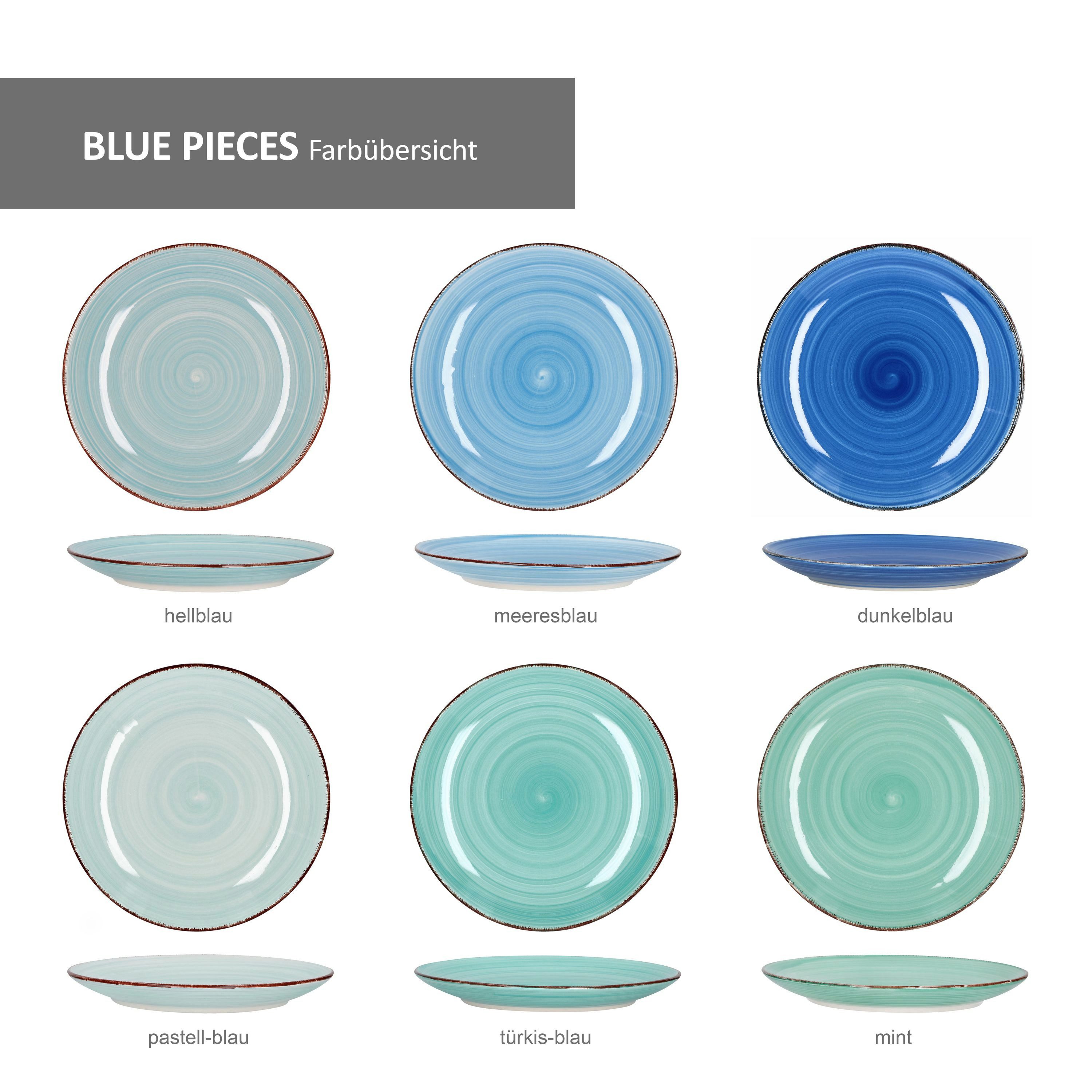 MamboCat Teller-Set 18tlg. Tellerset Blue Curacao 6 Personen verschiedene Blau-Töne, Steingut – Bild 2 von 5