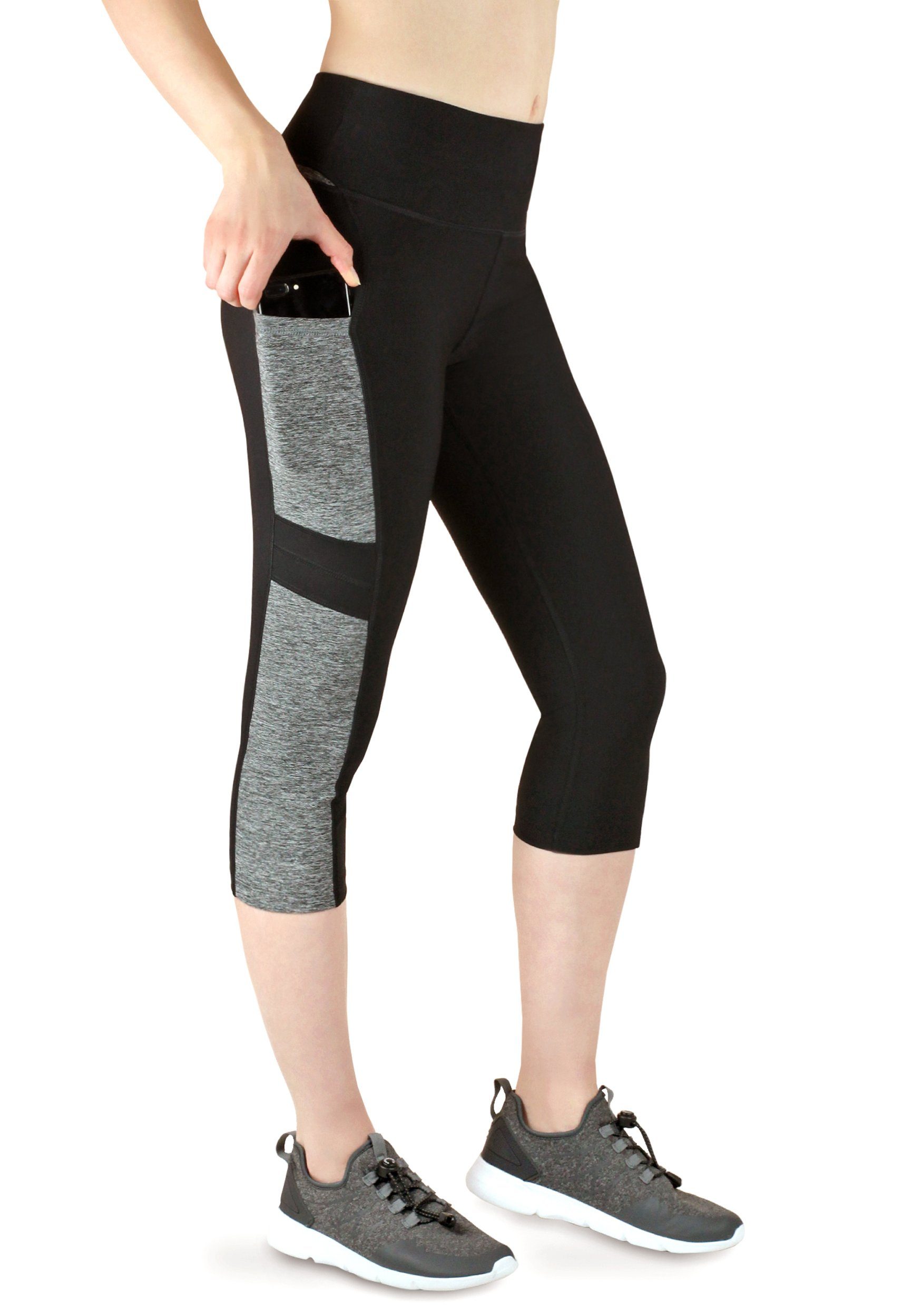 VS Variosports 3/4-Leggings Damen 3/4 Capri Leggings mit Seitentasche, hoher Bund & blickdicht Damen 3/4 Sporthose blickdicht, hoher Bund, Quick Dry & 4-Wege-Stretch