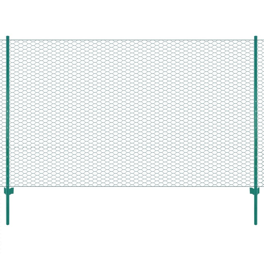 vidaXL Gartenzaun Maschendrahtzaun mit Pfosten Stahl 25 x 2 m Grün, (1-St)