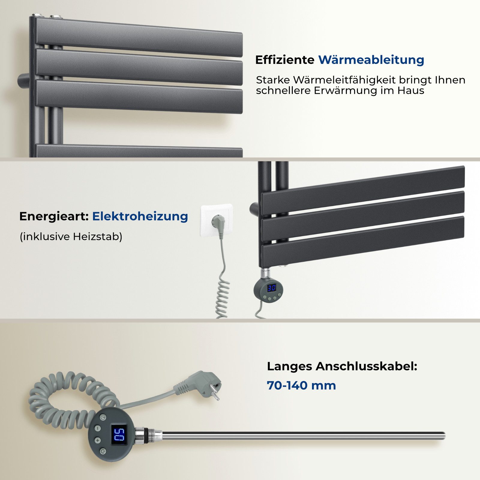 MEYKOERS Elektrischer Badheizkörper Elektro Handtuchtrockner Mit Thermostat günstig online kaufen